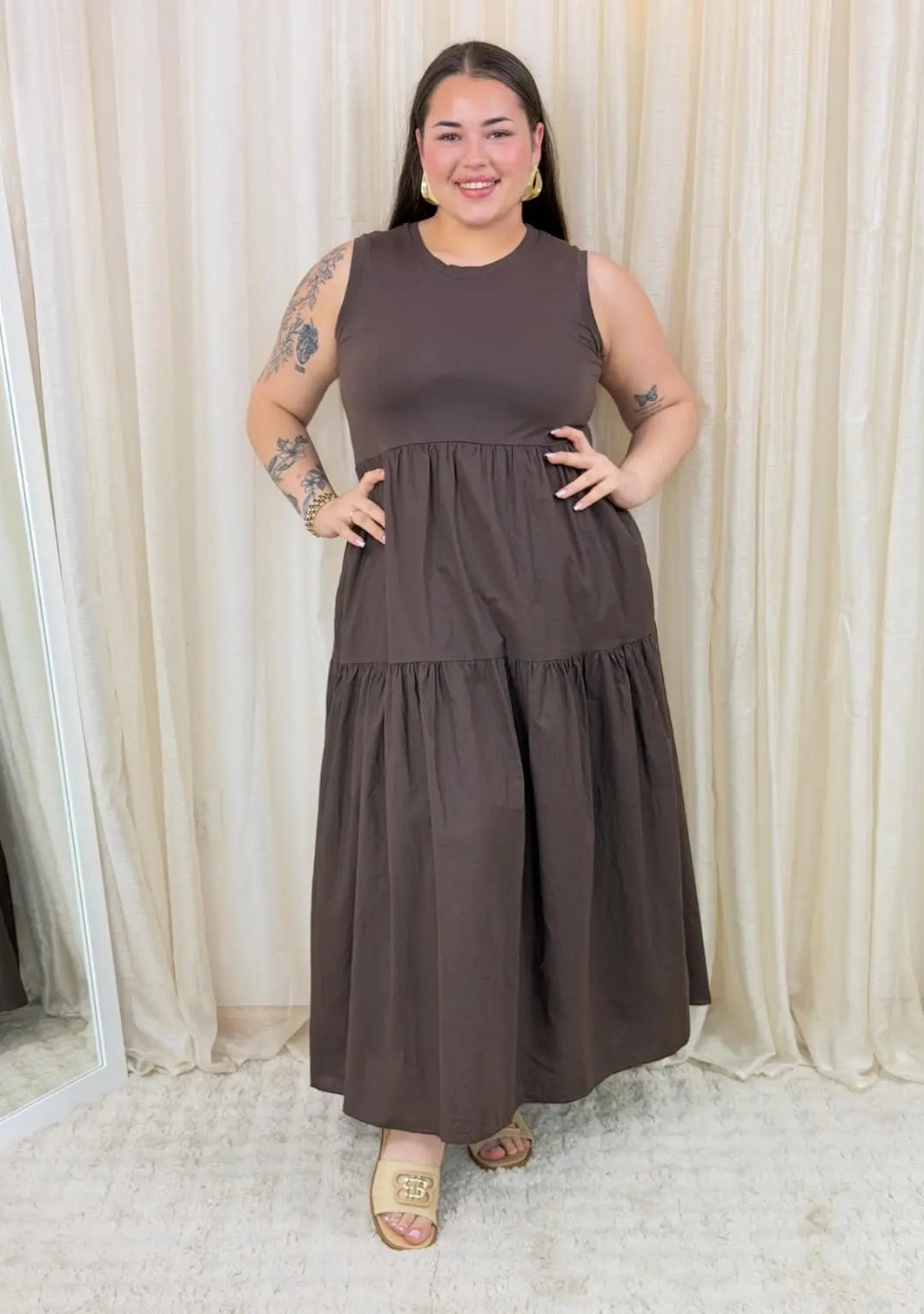 Bawełniana sukienka maxi bez rękawów Stylowa XL