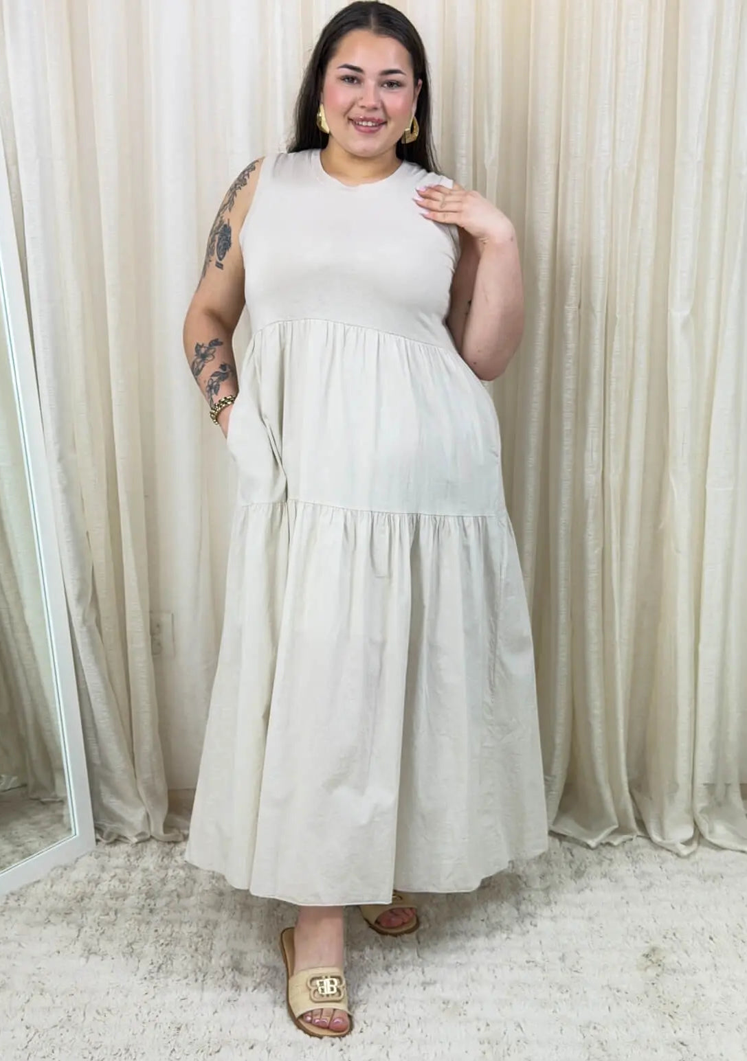 Bawełniana sukienka maxi bez rękawów Stylowa XL