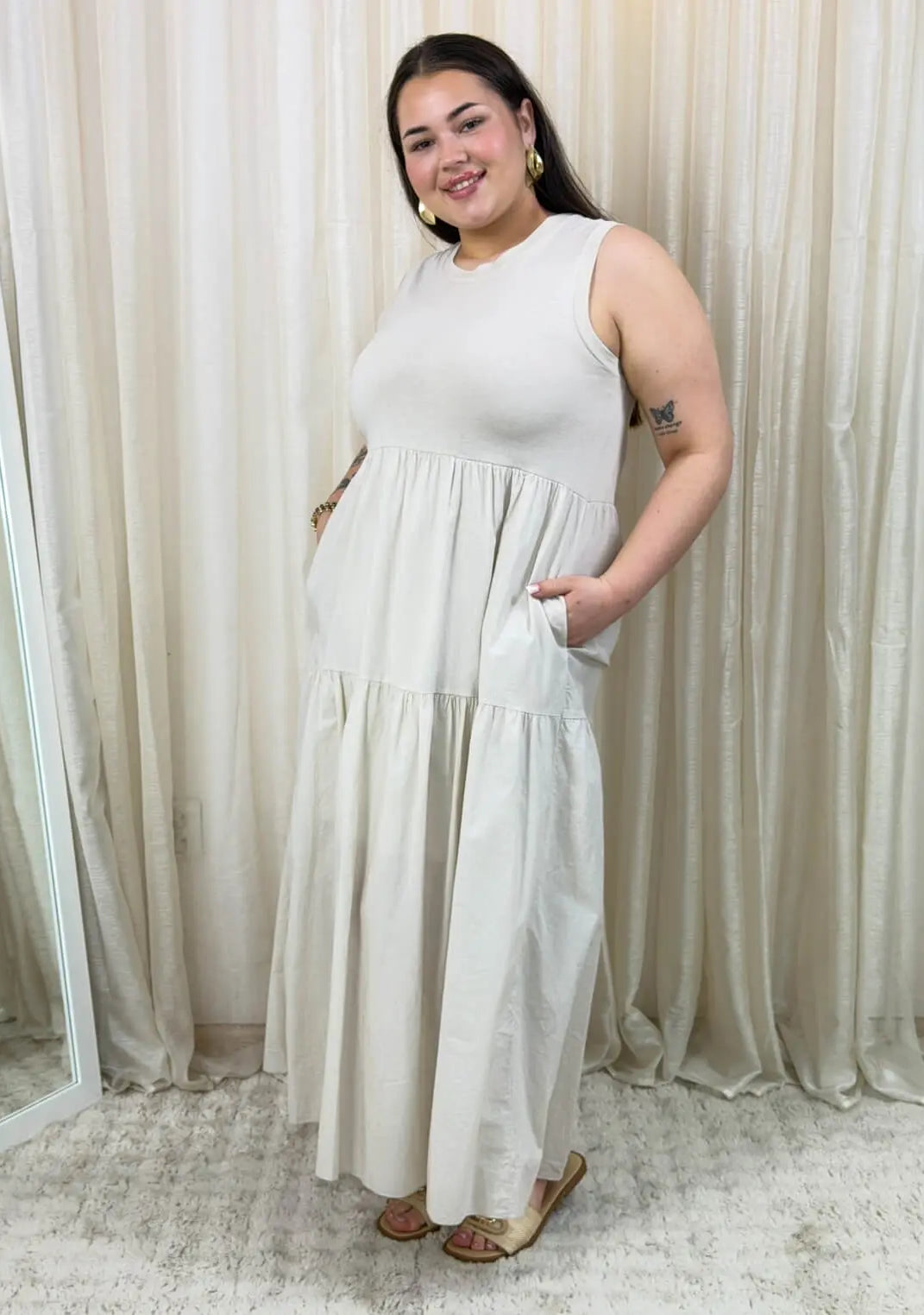 Bawełniana sukienka maxi bez rękawów Stylowa XL