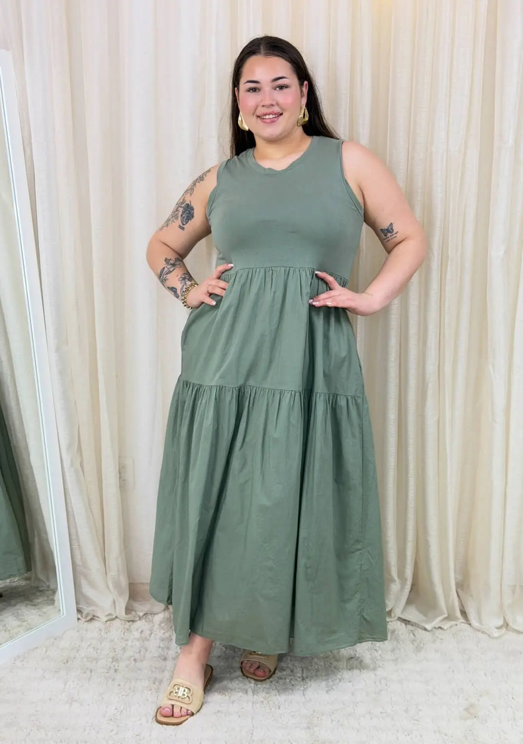 Bawełniana sukienka maxi bez rękawów Stylowa XL