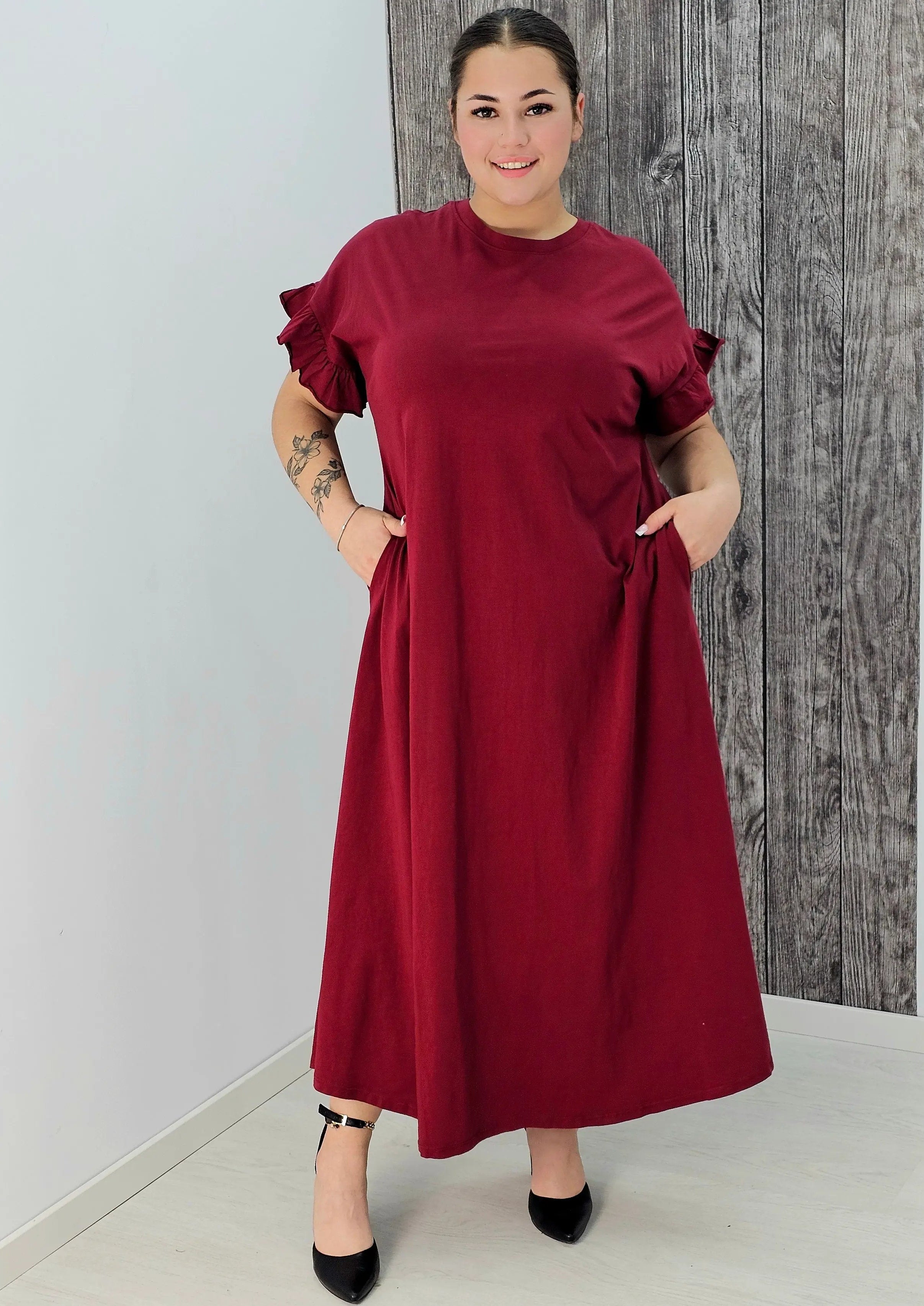 Bawełniana sukienka maxi z falbankami Stylowa XL