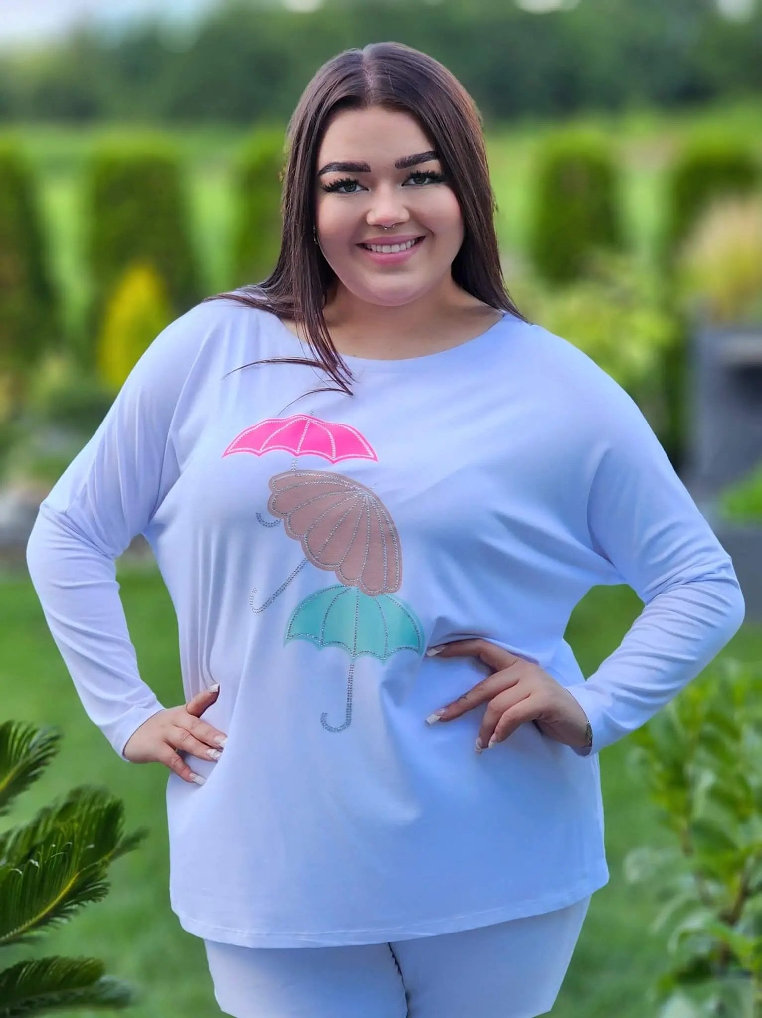 Biała bluzka z parasolkami Stylowa XL