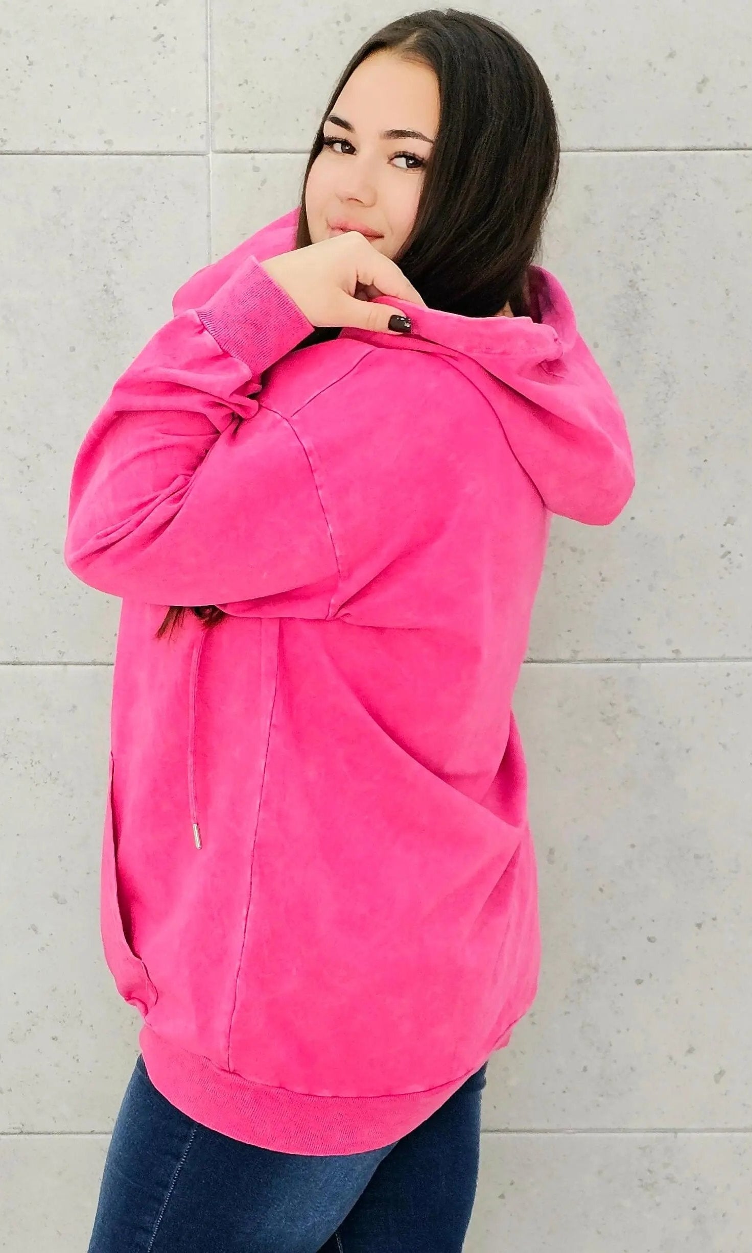 Bluza z efektem sprania z kapturem – moda dla kobiet plus size Stylowa XL