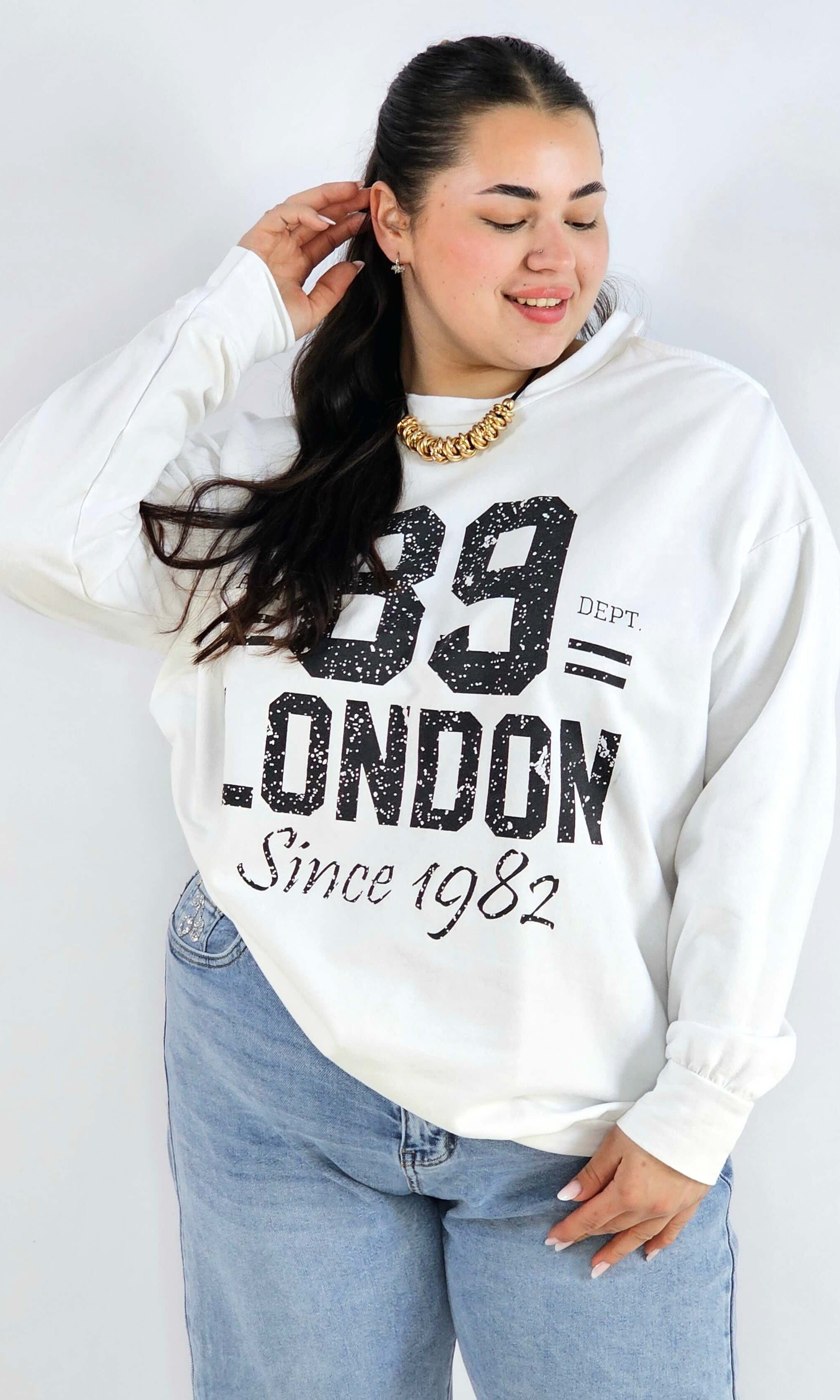 Bluza plus size biała 89 London – damska bluza XXL z nadrukiem Stylowa XL