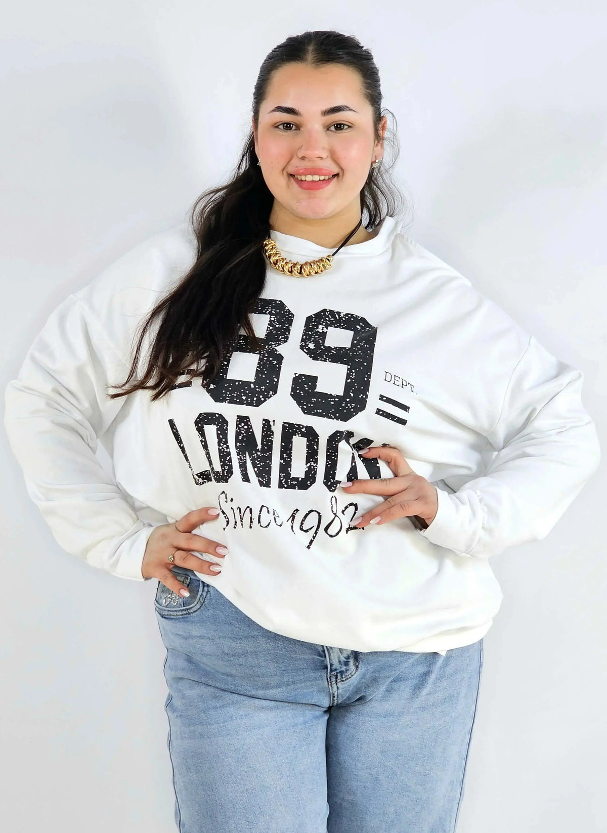 Bluza plus size biała 89 London – damska bluza XXL z nadrukiem Stylowa XL
