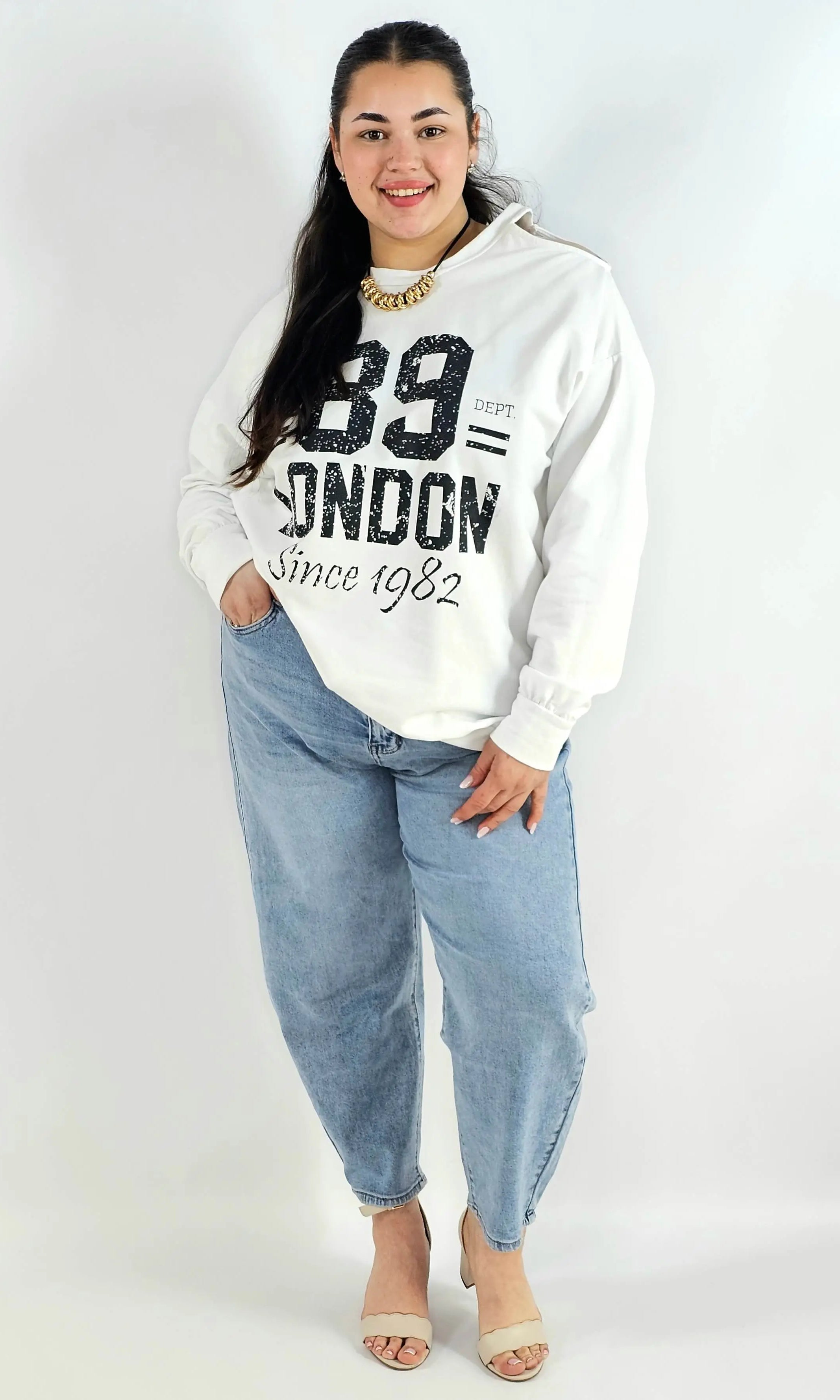Bluza plus size biała 89 London – damska bluza XXL z nadrukiem Stylowa XL