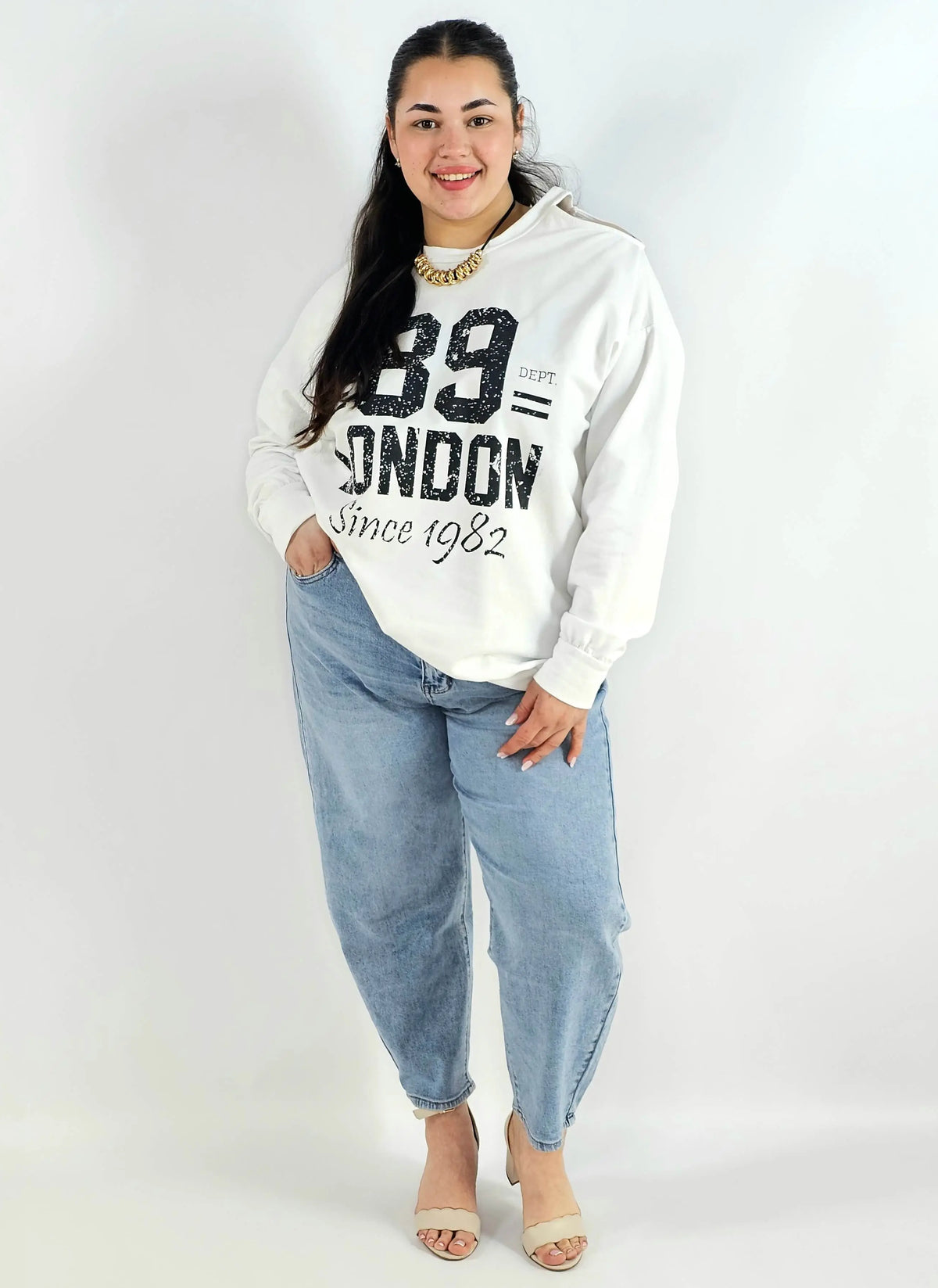 Bluza plus size biała 89 London – damska bluza XXL z nadrukiem Stylowa XL