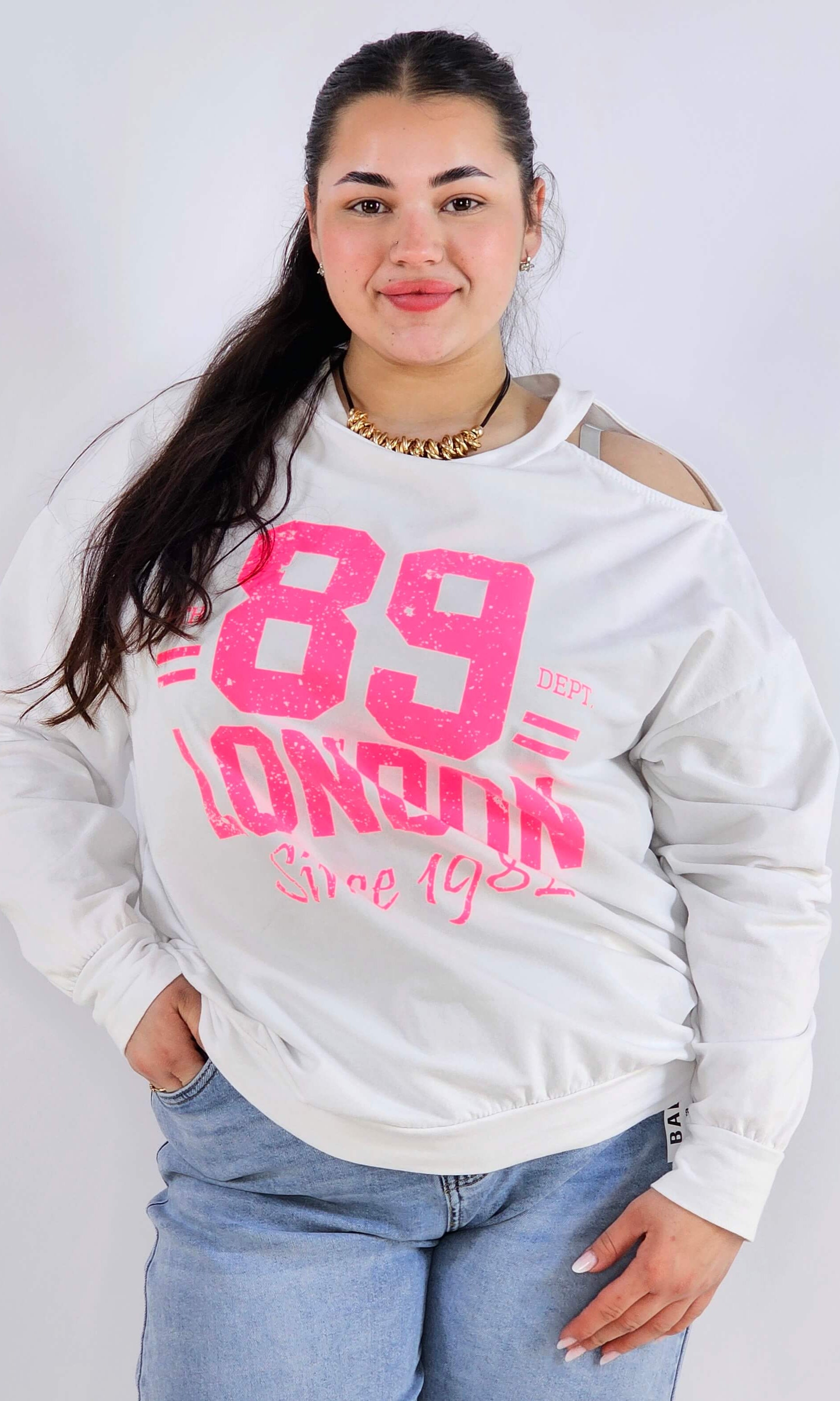 Bluza plus size biała 89 London – damska bluza XXL z nadrukiem Stylowa XL