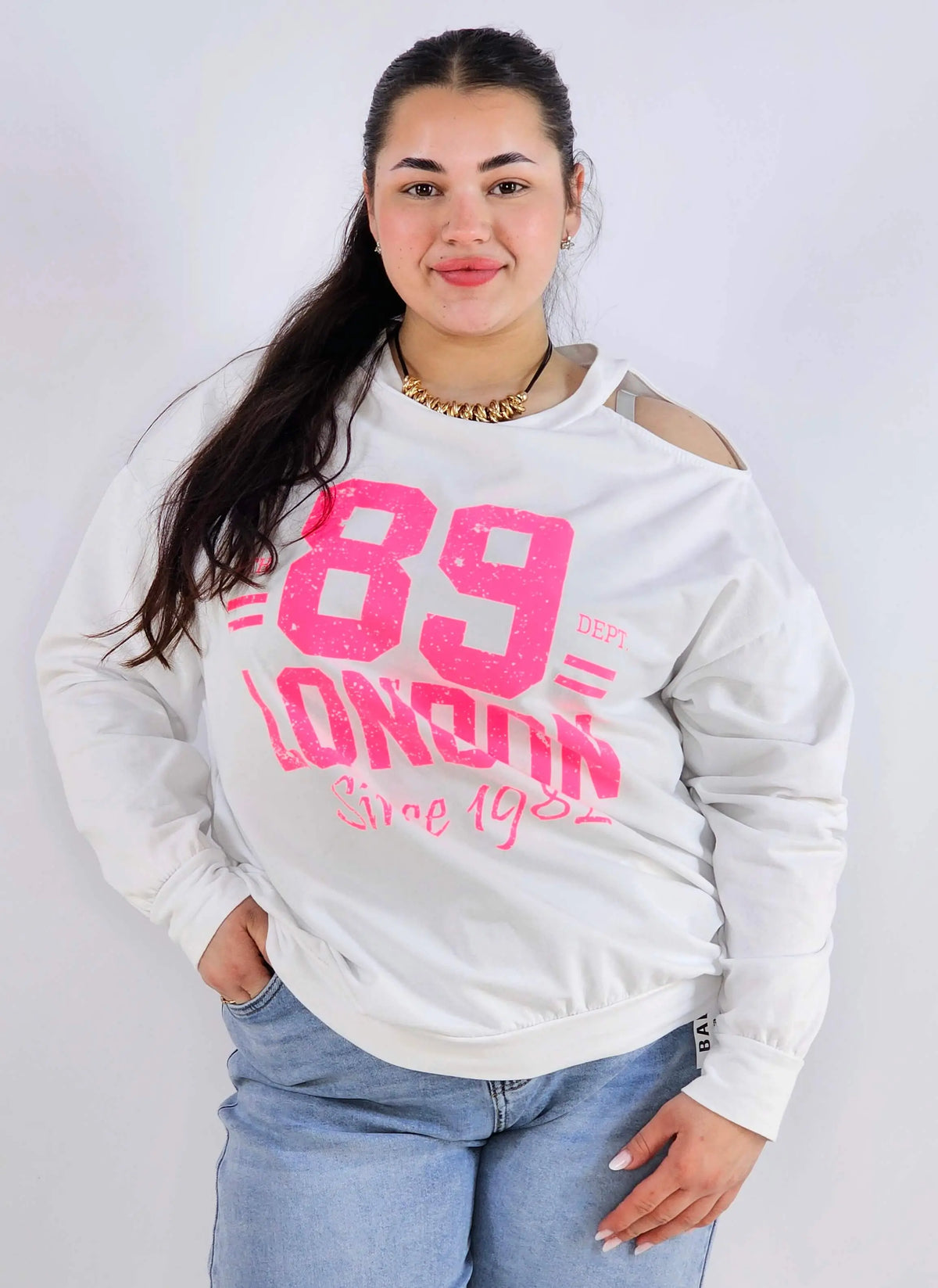 Bluza plus size biała 89 London – damska bluza XXL z nadrukiem Stylowa XL
