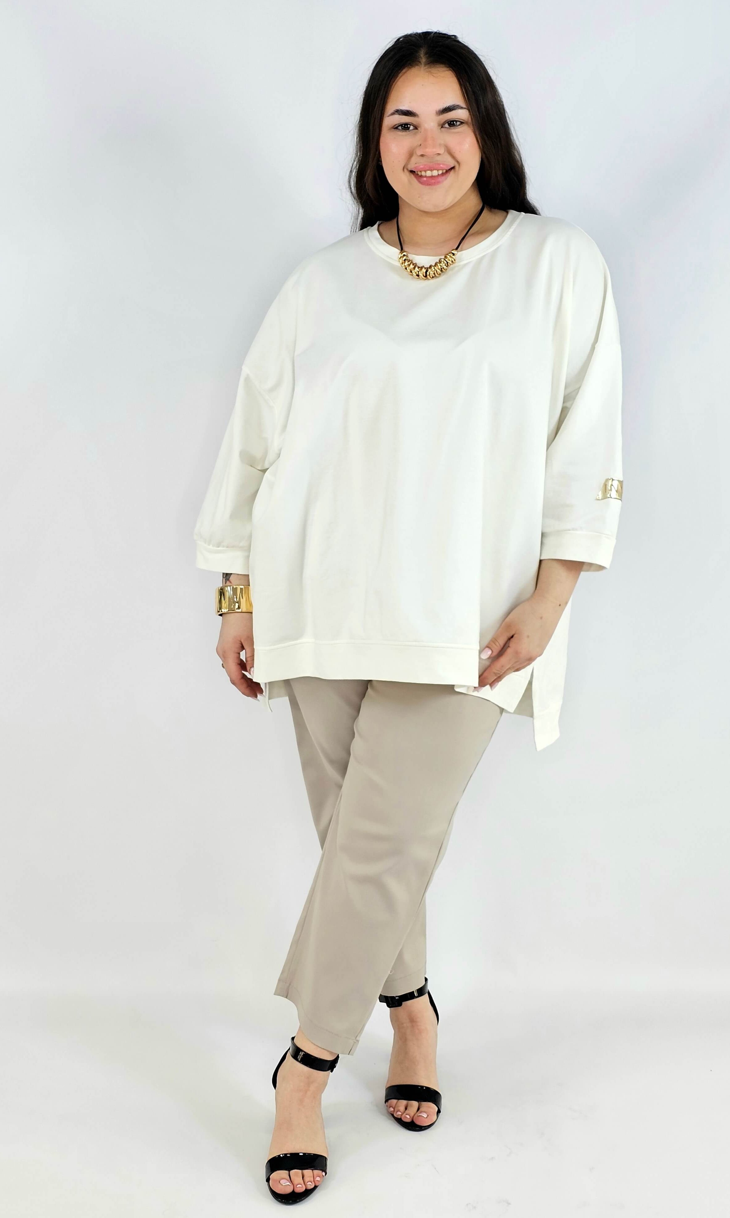 Bluza plus size oversize – kremowa bluza XXL z przedłużanym tyłem Stylowa XL