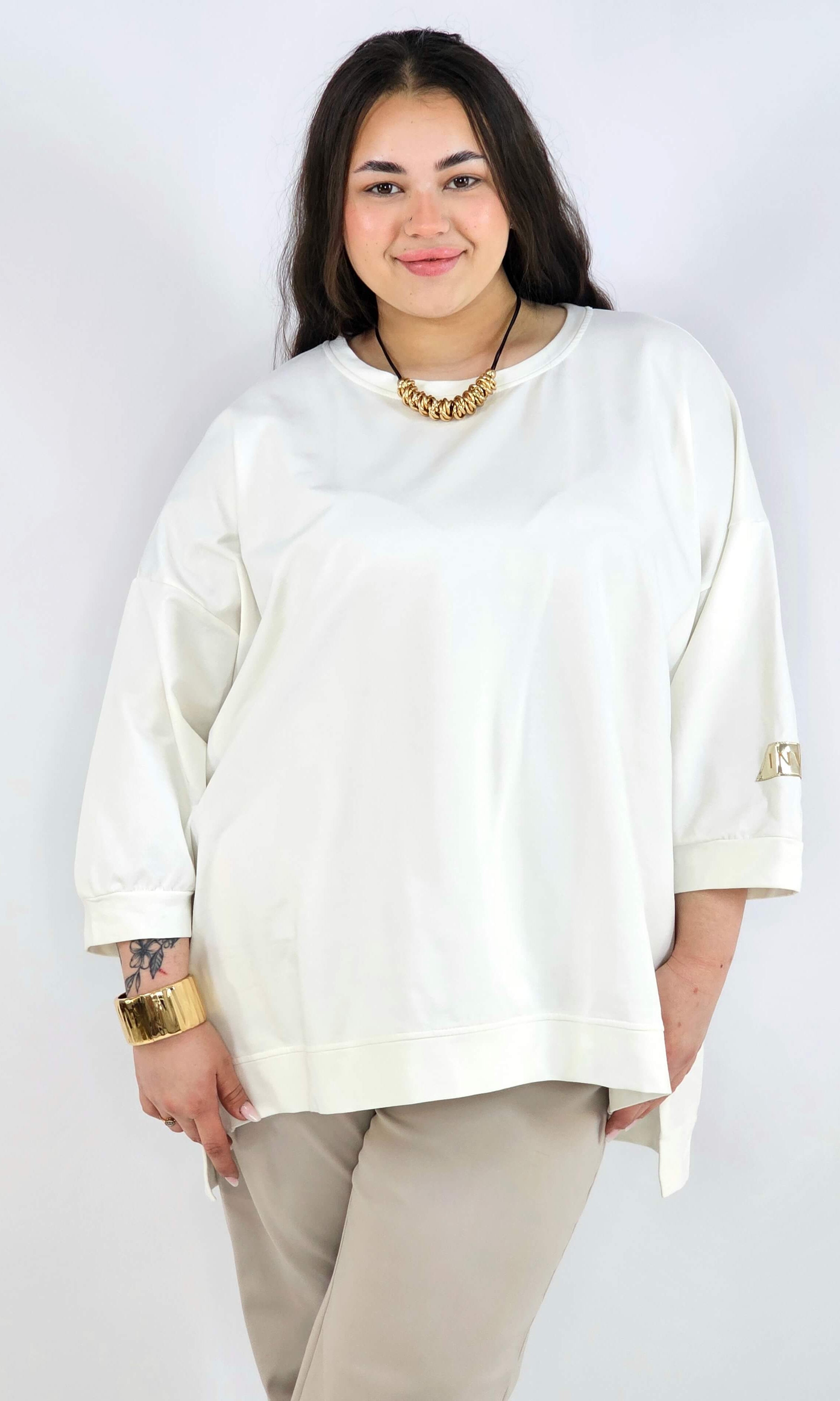 Bluza plus size oversize – kremowa bluza XXL z przedłużanym tyłem Stylowa XL