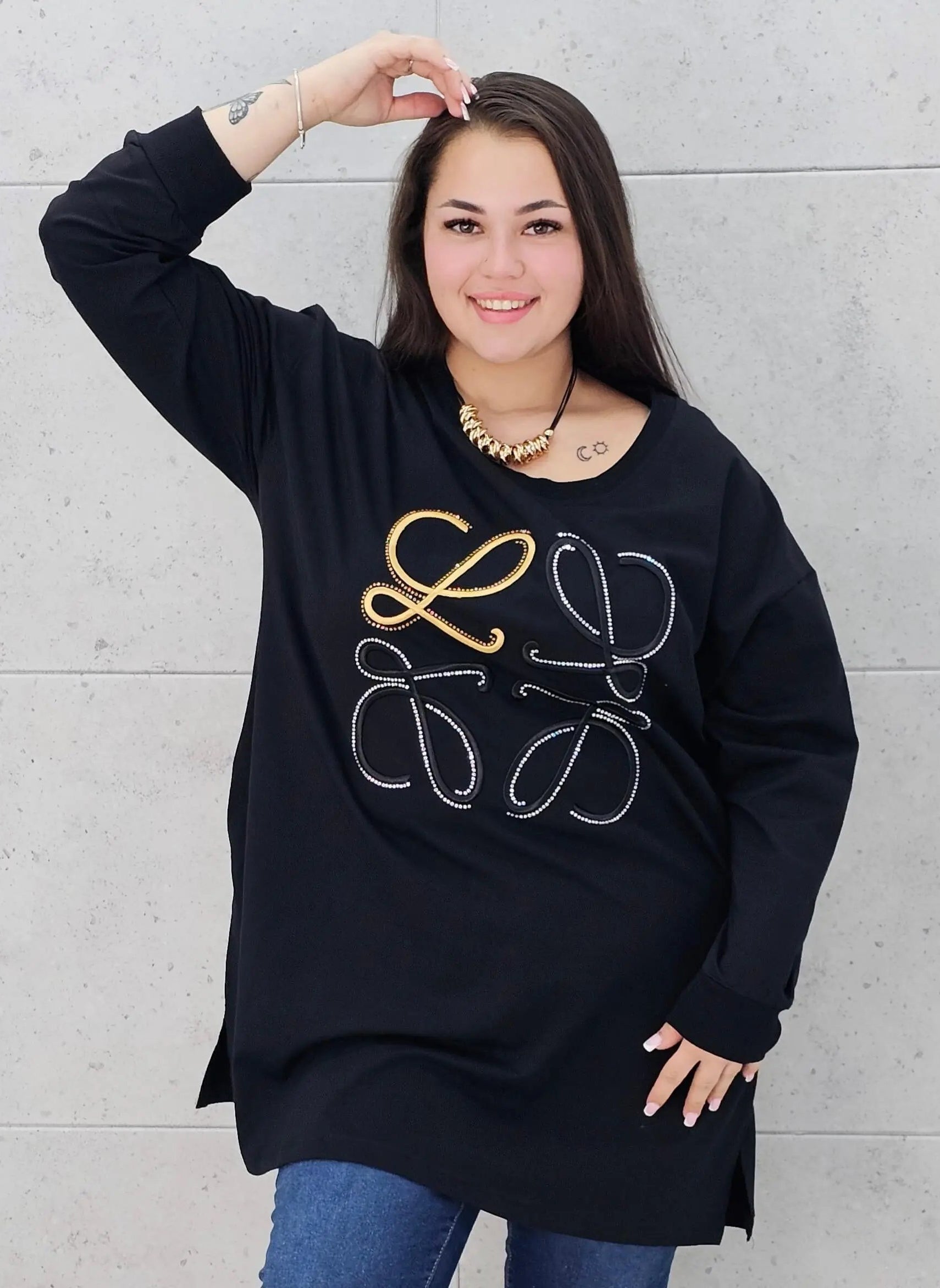 Bluza plus size z kryształkowym zdobieniem Stylowa XL