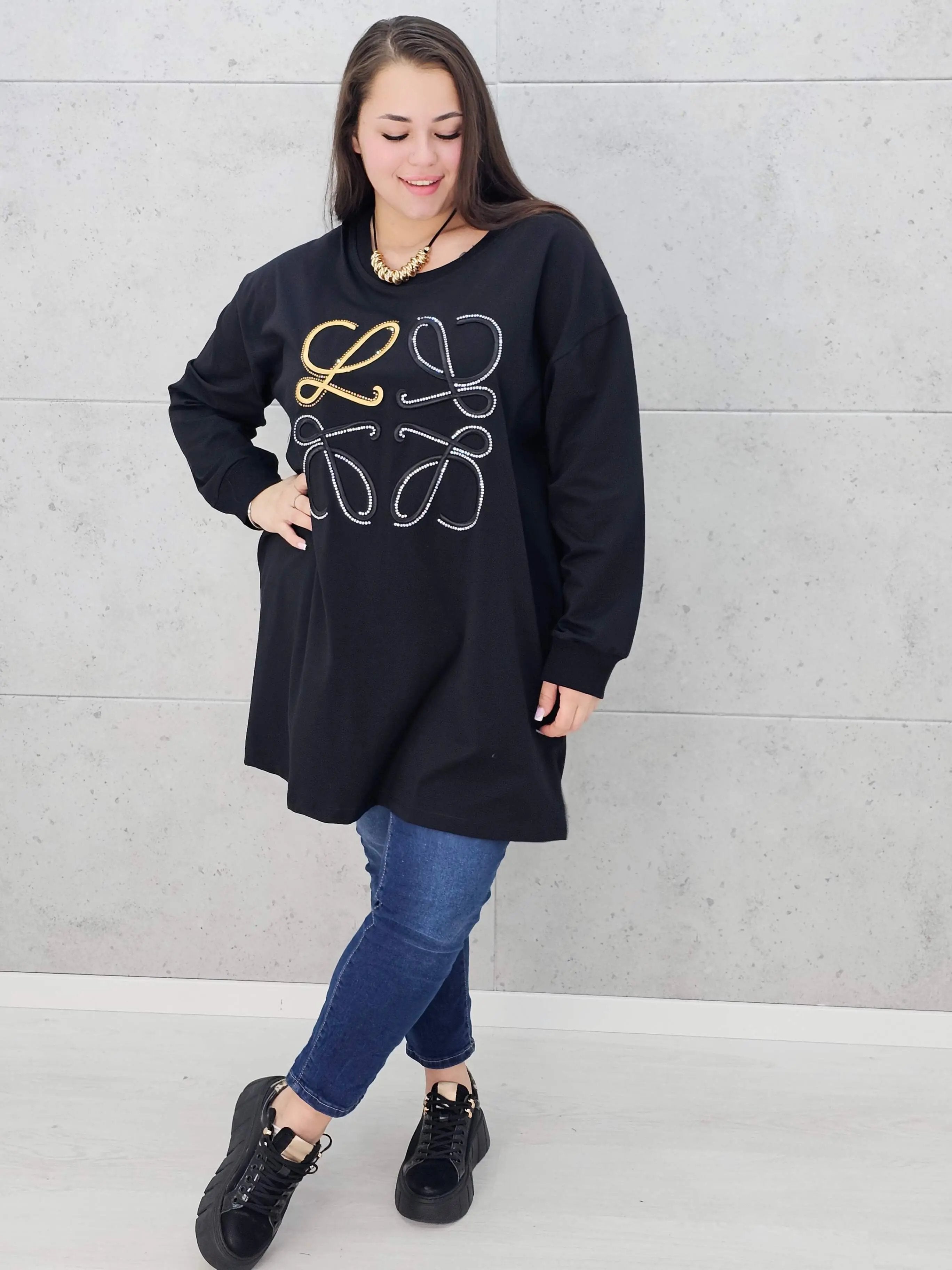 Bluza plus size z kryształkowym zdobieniem Stylowa XL