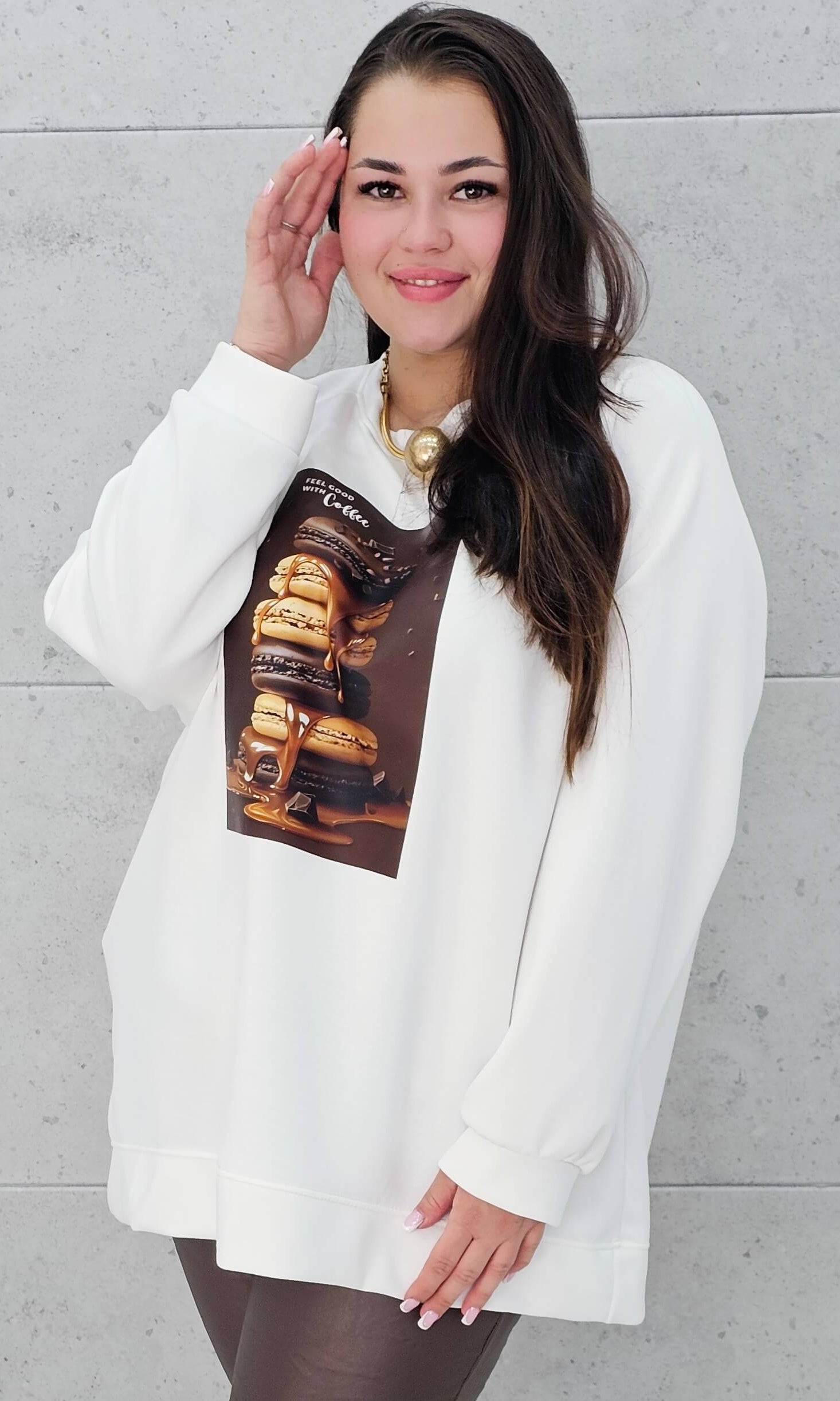 Bluza plus size z nadrukiem makaroników – modna bluza XXL z printem Stylowa XL