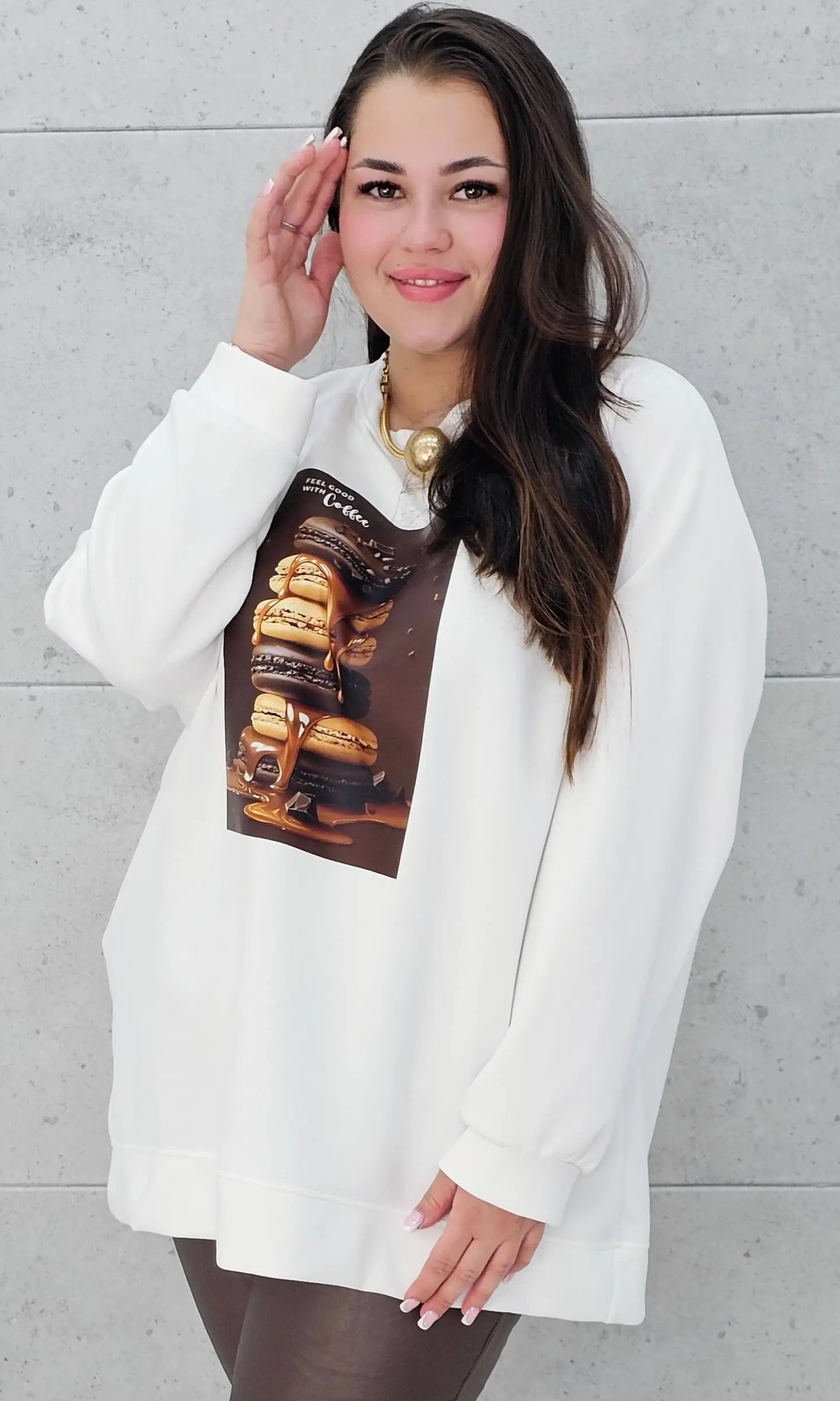 Bluza plus size z nadrukiem makaroników – modna bluza XXL z printem Stylowa XL