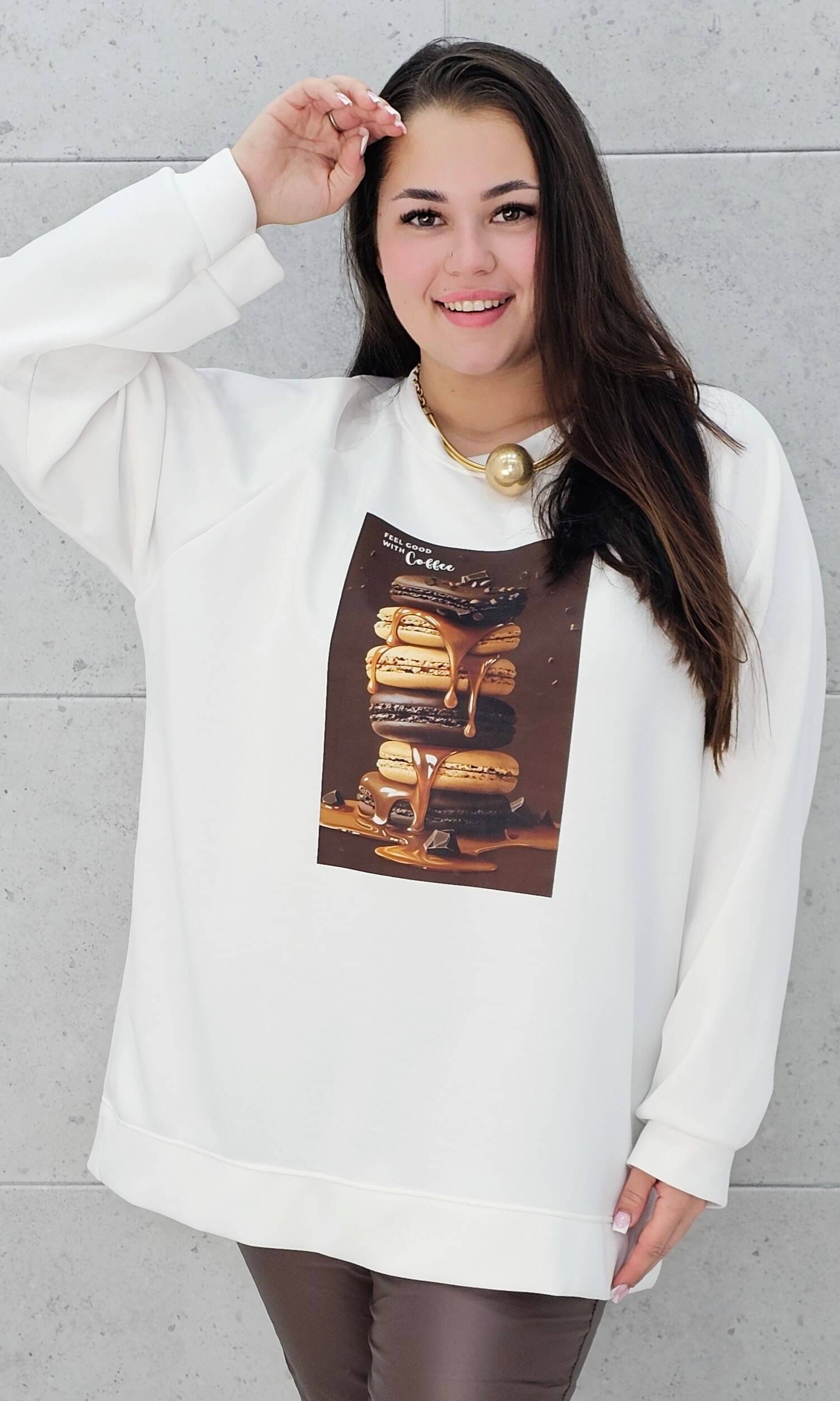 Bluza plus size z nadrukiem makaroników – modna bluza XXL z printem Stylowa XL