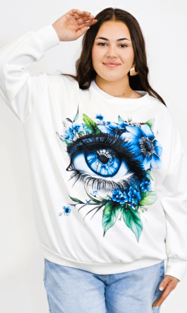 Bluza plus size z nadrukiem oka i kwiatów Stylowa XL