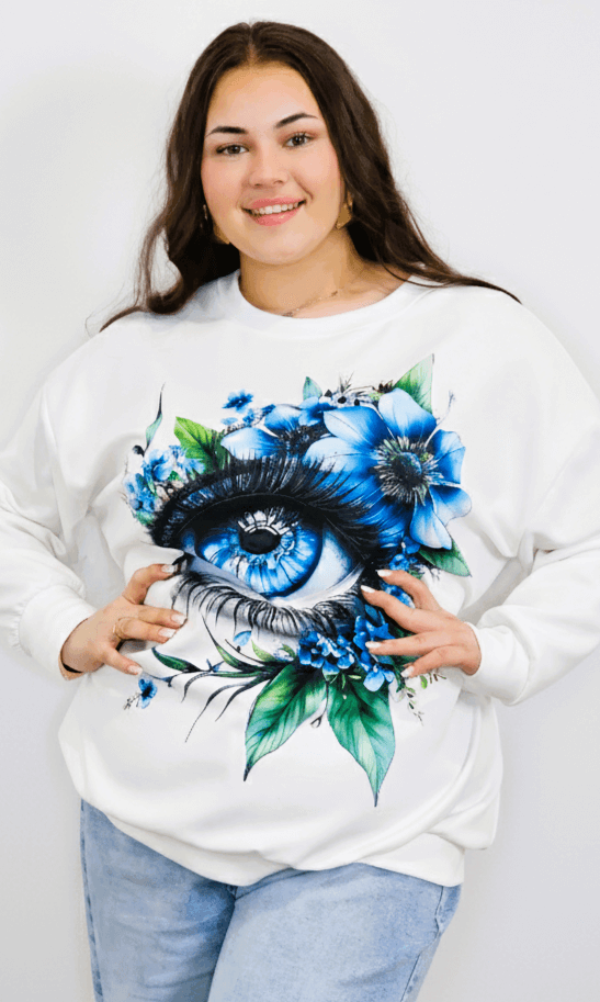 Bluza plus size z nadrukiem oka i kwiatów Stylowa XL