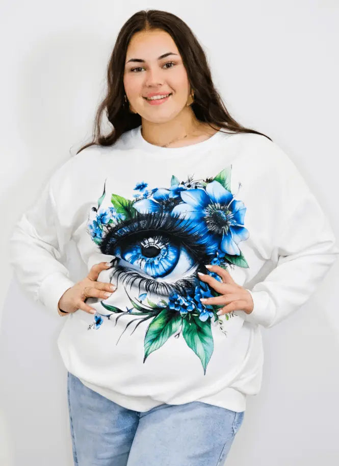 Bluza plus size z nadrukiem oka i kwiatów Stylowa XL