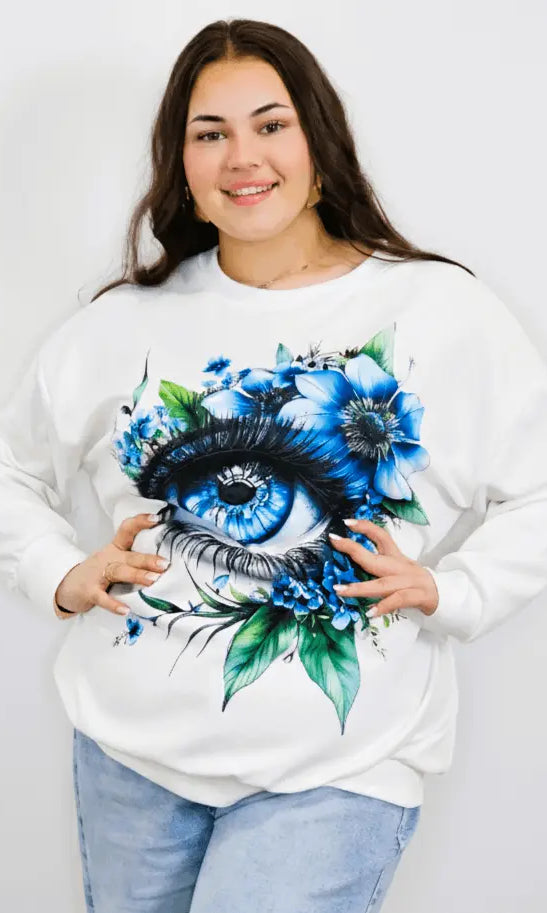 Bluza plus size z nadrukiem oka i kwiatów Stylowa XL