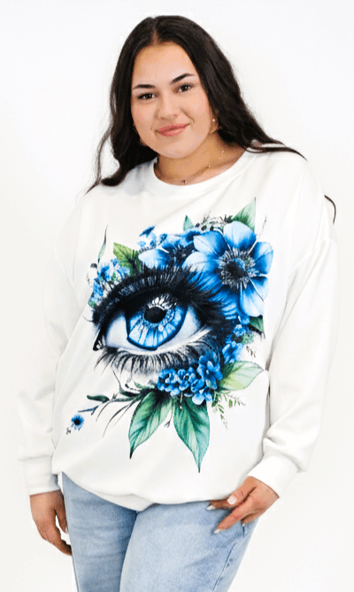 Bluza plus size z nadrukiem oka i kwiatów Stylowa XL