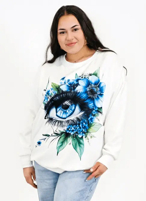 Bluza plus size z nadrukiem oka i kwiatów Stylowa XL