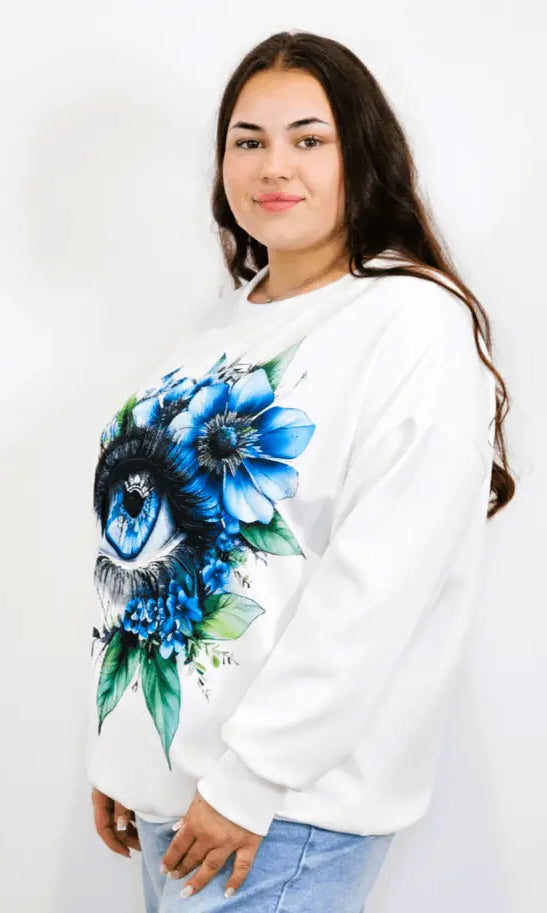 Bluza plus size z nadrukiem oka i kwiatów Stylowa XL