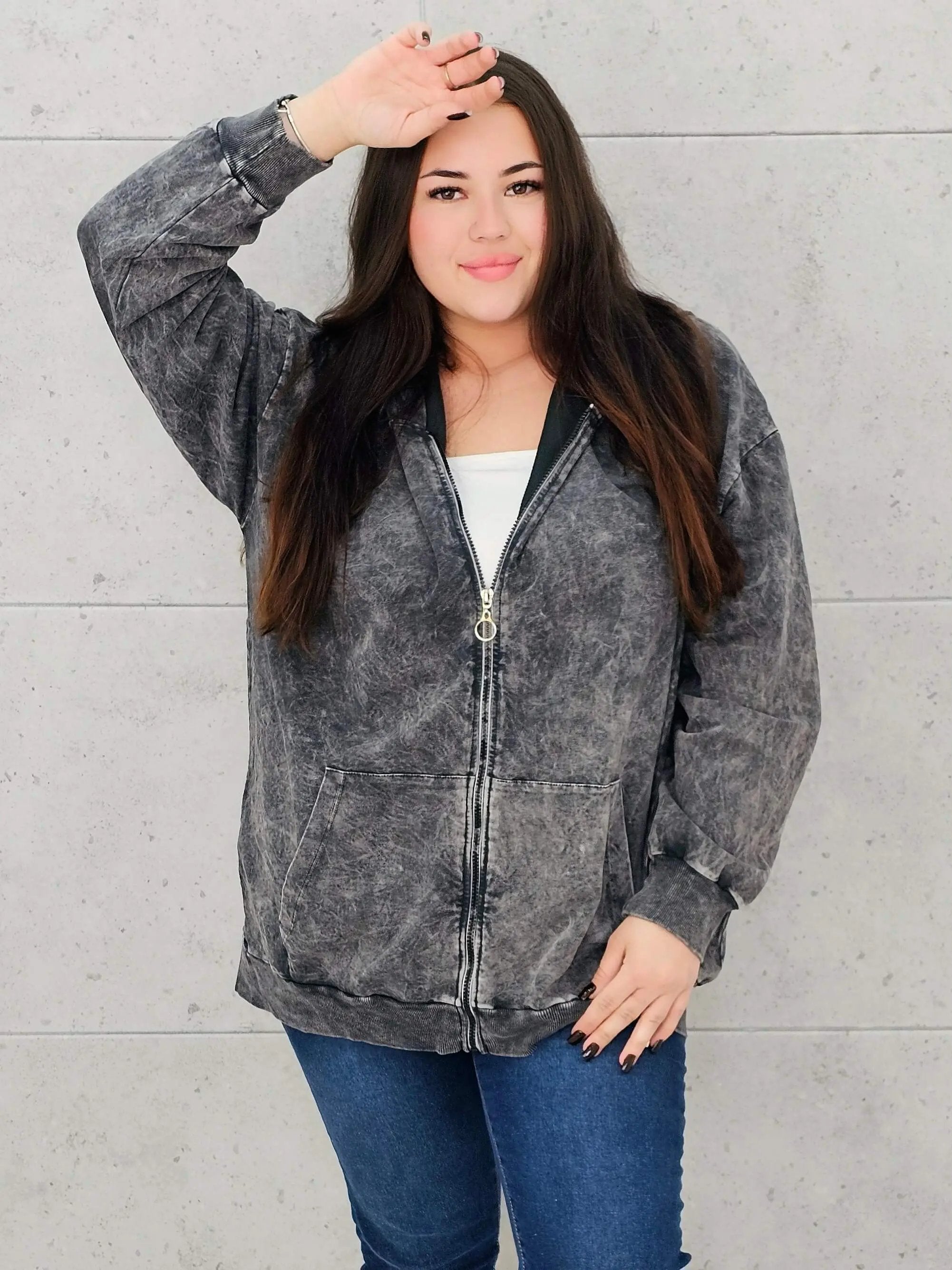 Bluza z efektem sprania z kapturem – moda dla kobiet plus size Stylowa XL