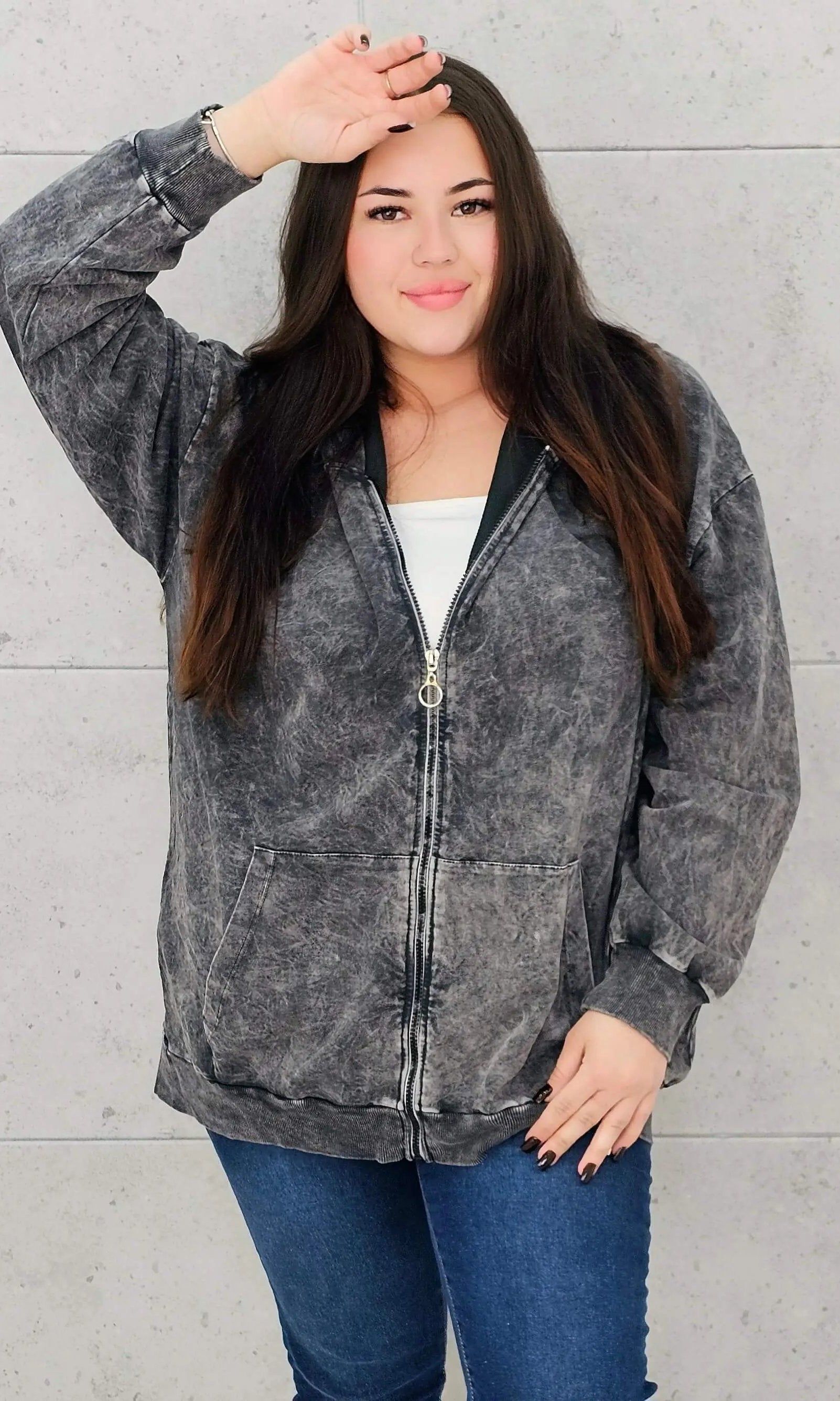 Bluza z efektem sprania z kapturem – moda dla kobiet plus size Stylowa XL