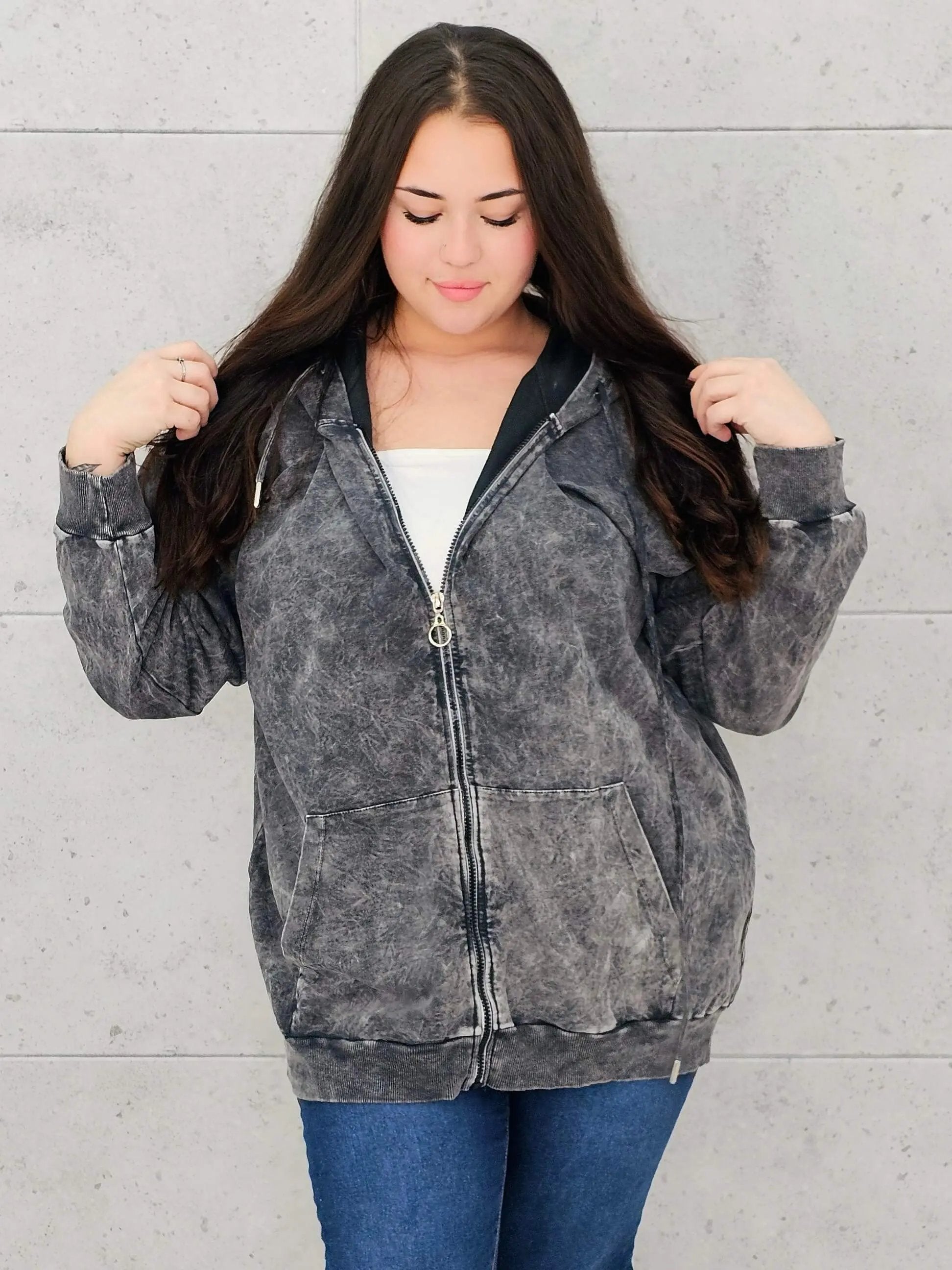 Bluza z efektem sprania z kapturem – moda dla kobiet plus size Stylowa XL