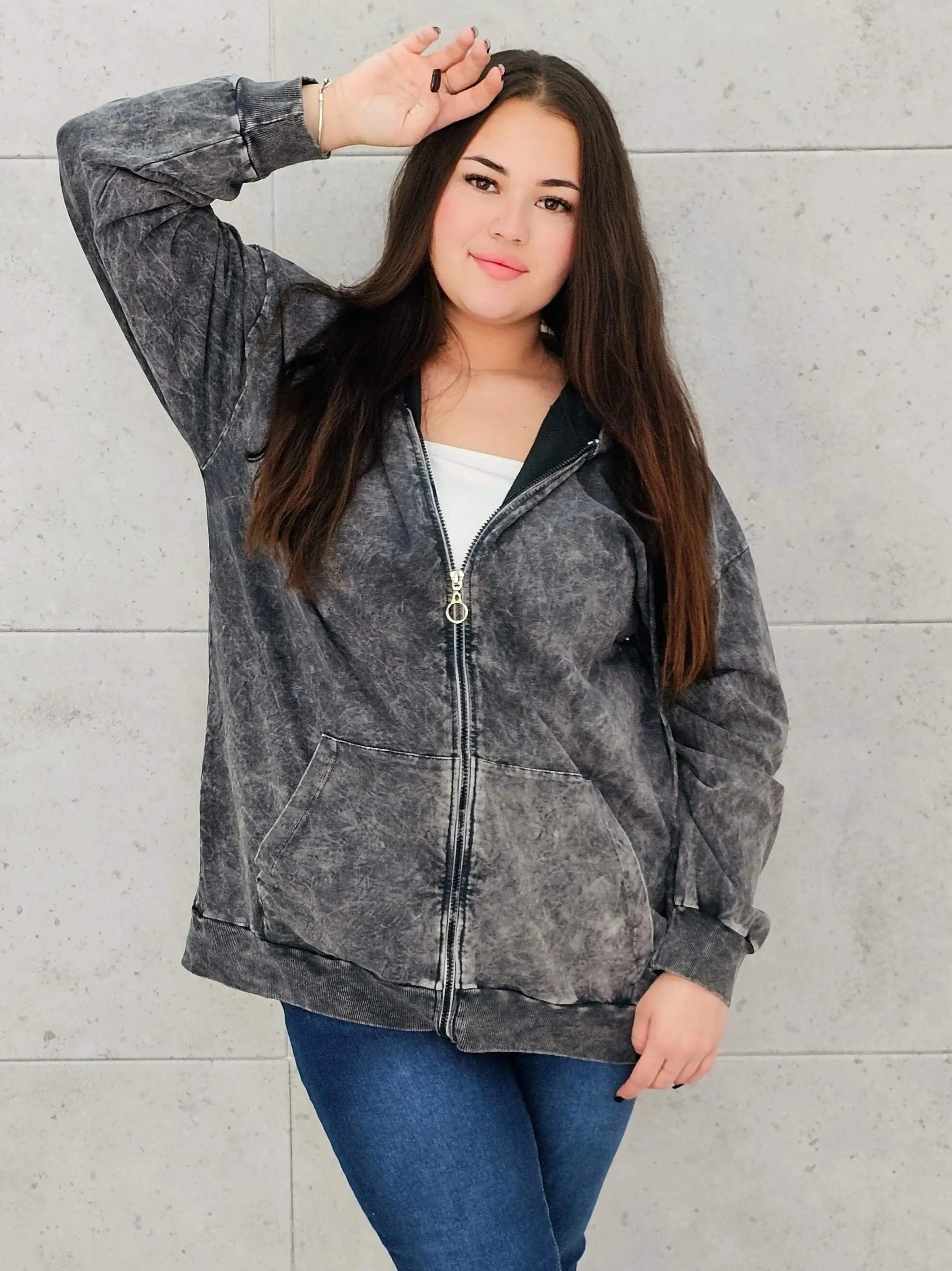 Bluza z efektem sprania z kapturem – moda dla kobiet plus size Stylowa XL
