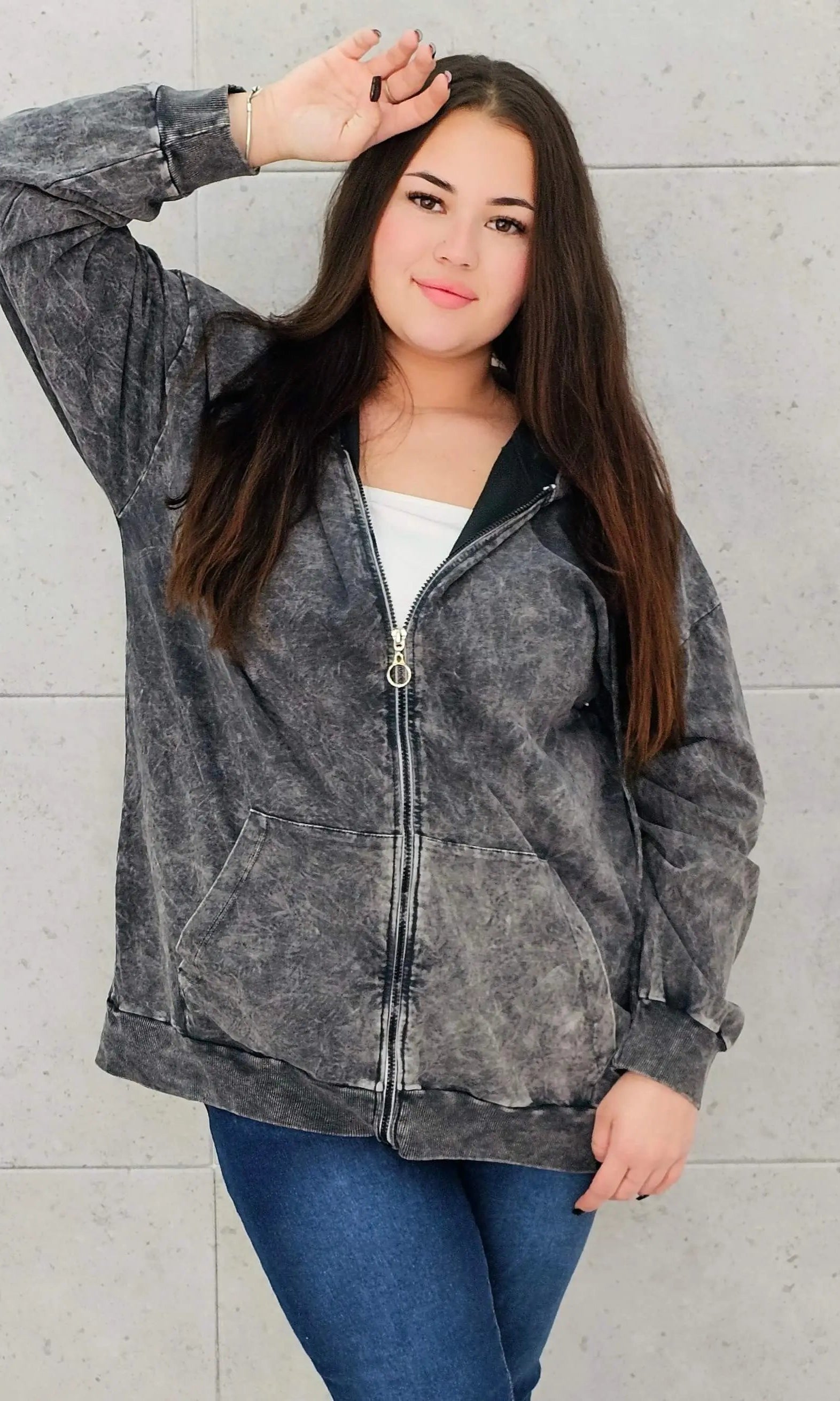 Bluza z efektem sprania z kapturem – moda dla kobiet plus size Stylowa XL