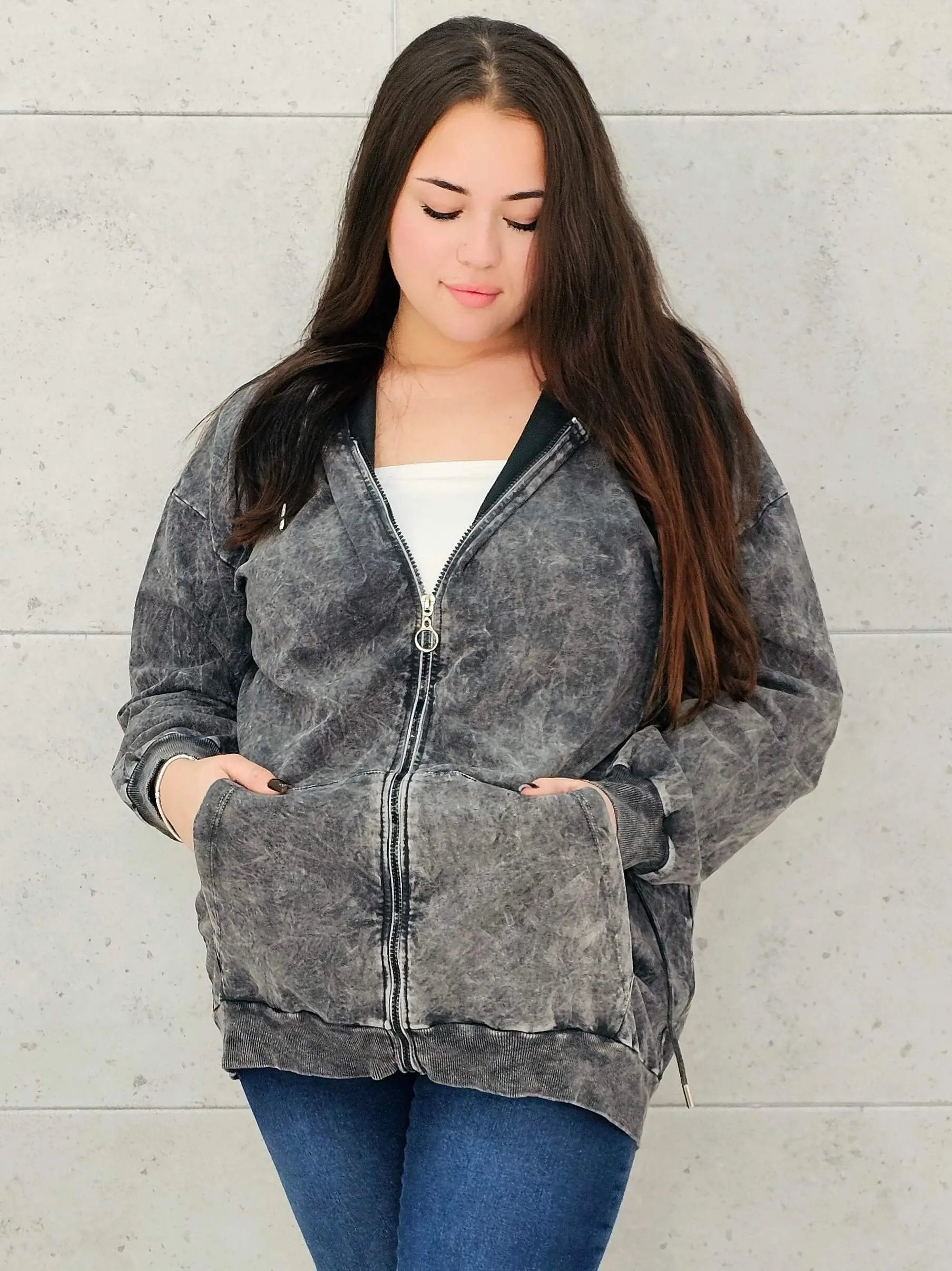 Bluza z efektem sprania z kapturem – moda dla kobiet plus size Stylowa XL