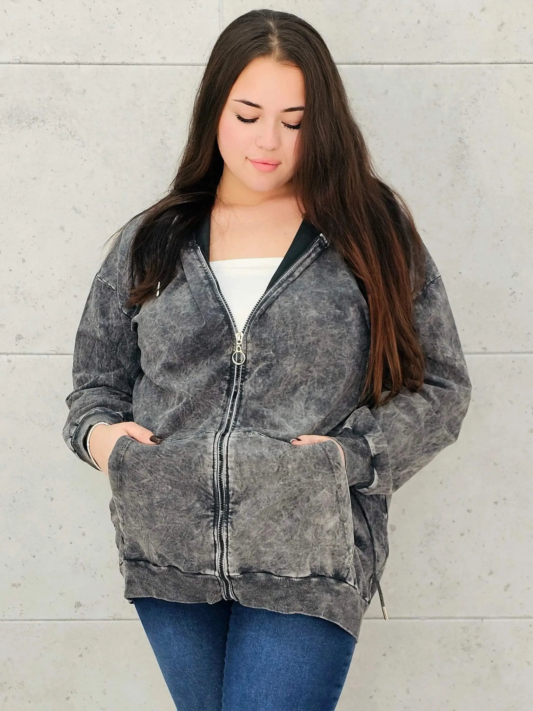 Bluza z efektem sprania z kapturem – moda dla kobiet plus size Stylowa XL