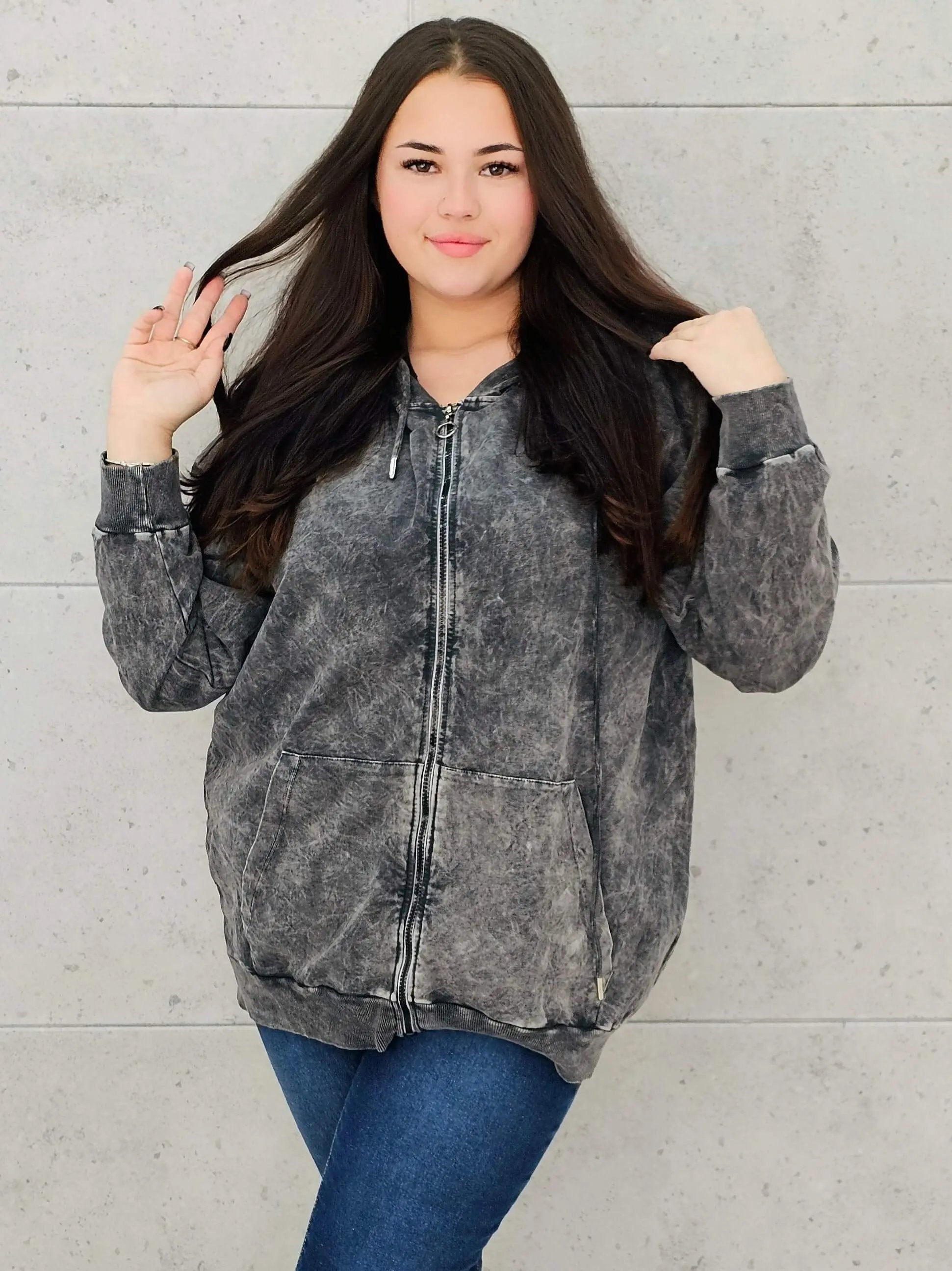 Bluza z efektem sprania z kapturem – moda dla kobiet plus size Stylowa XL