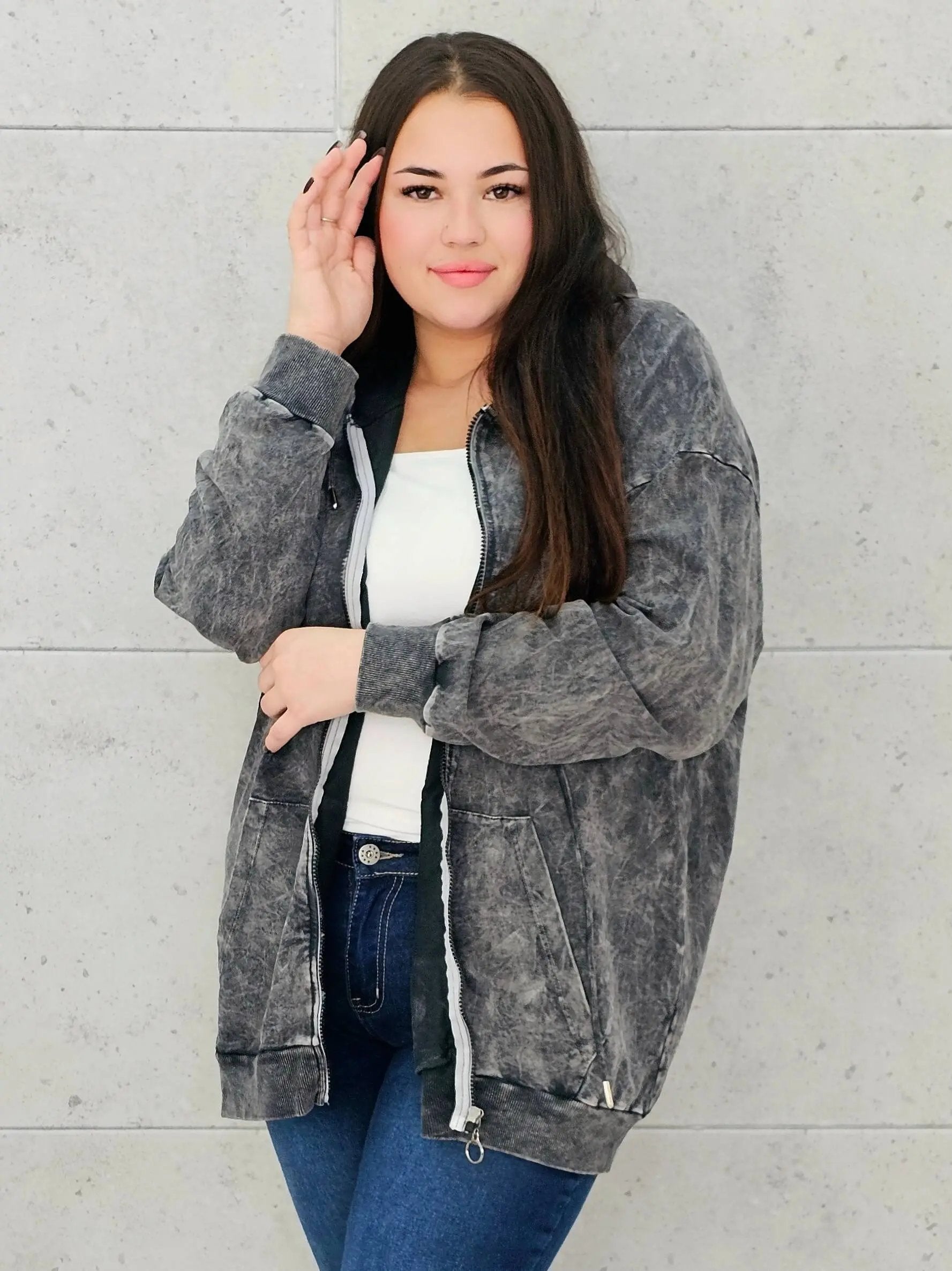 Bluza z efektem sprania z kapturem – moda dla kobiet plus size Stylowa XL