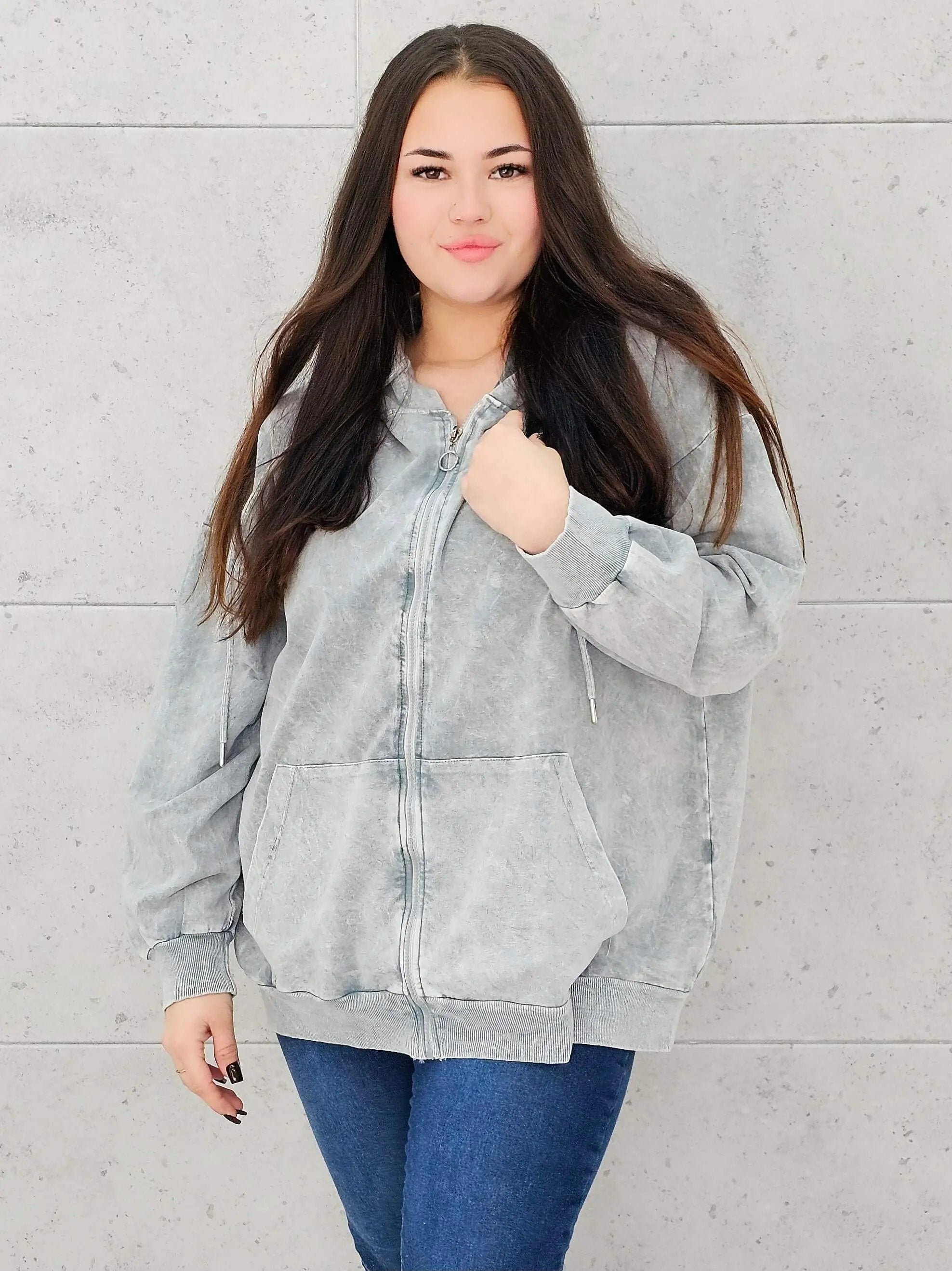 Bluza z efektem sprania z kapturem – moda dla kobiet plus size Stylowa XL