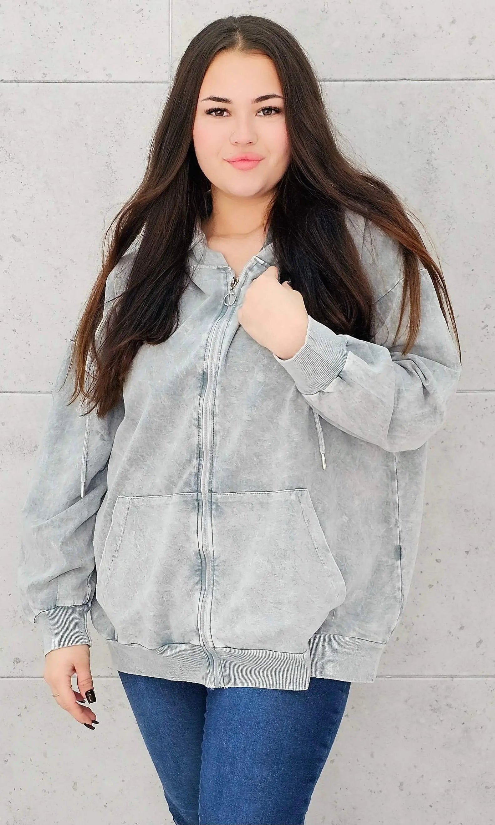 Bluza z efektem sprania z kapturem – moda dla kobiet plus size Stylowa XL