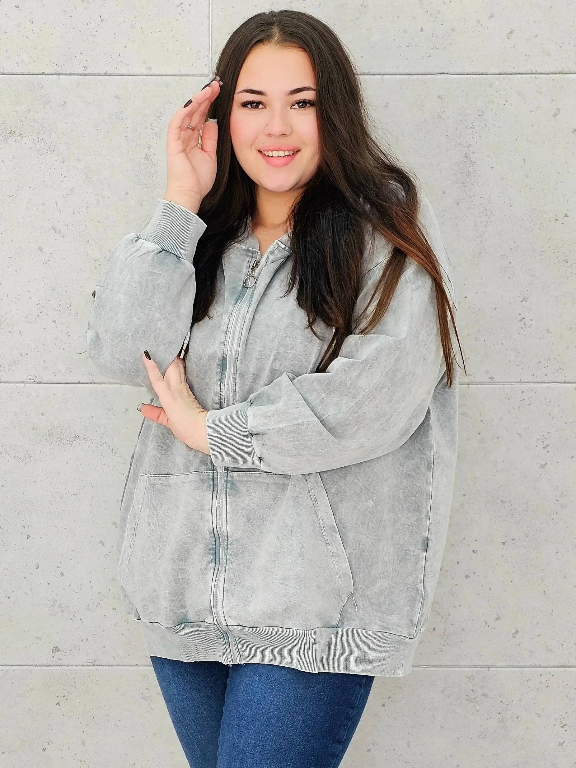 Bluza z efektem sprania z kapturem – moda dla kobiet plus size Stylowa XL