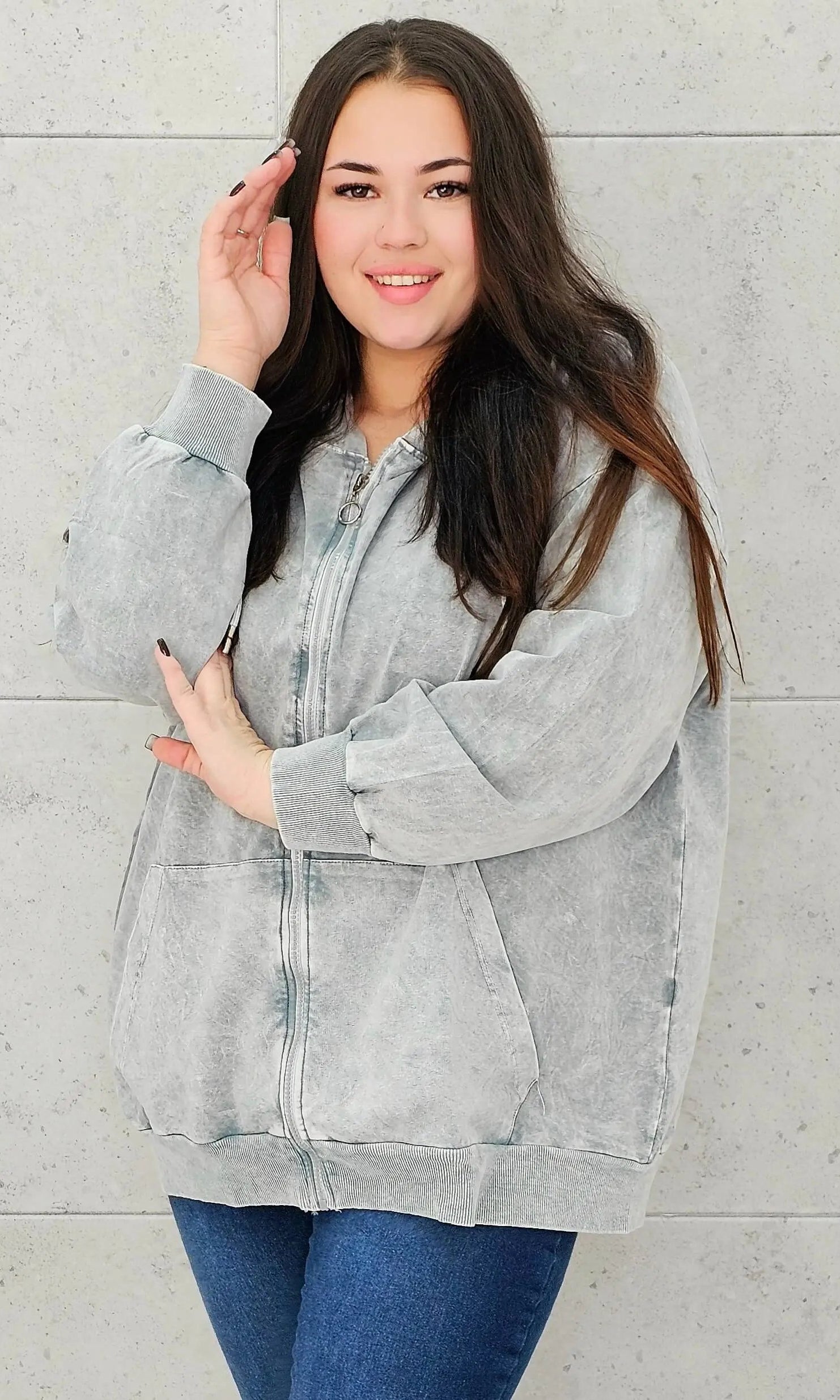 Bluza z efektem sprania z kapturem – moda dla kobiet plus size Stylowa XL