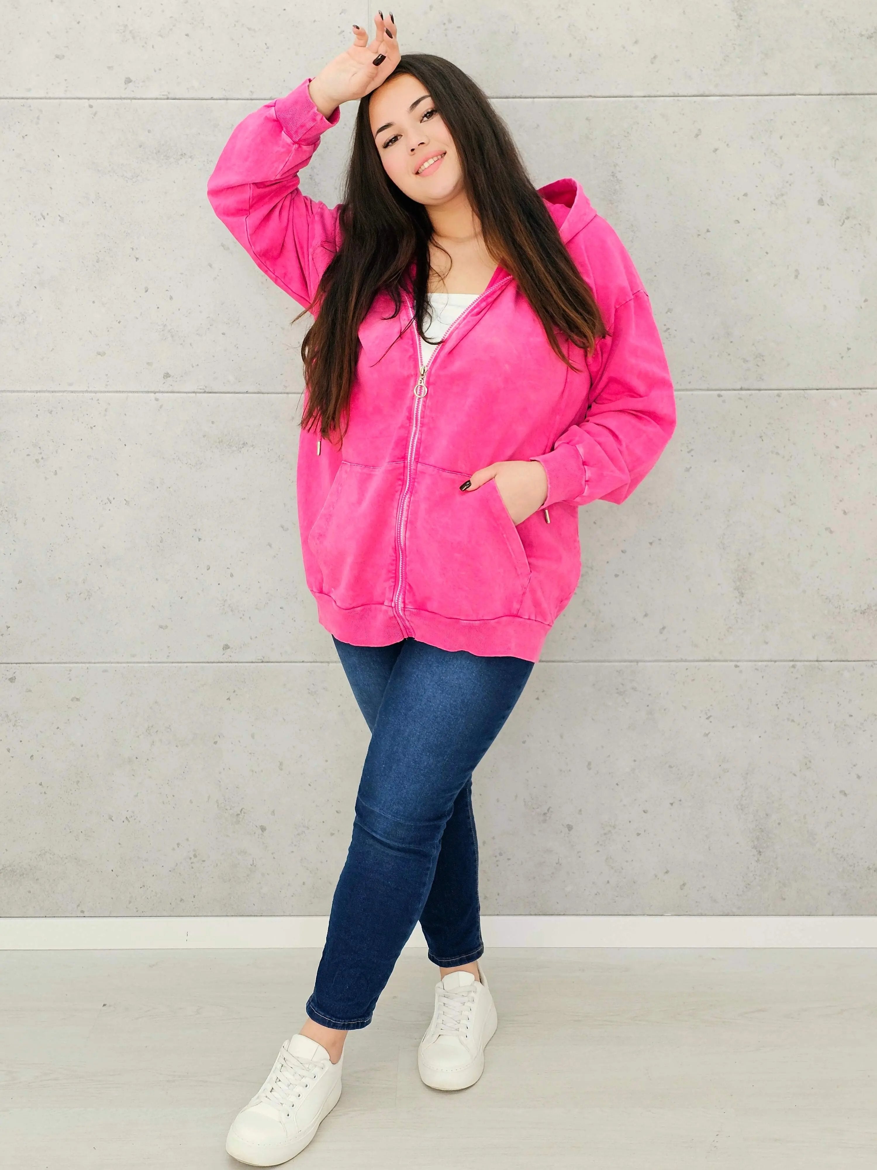 Bluza z efektem sprania z kapturem – moda dla kobiet plus size Stylowa XL