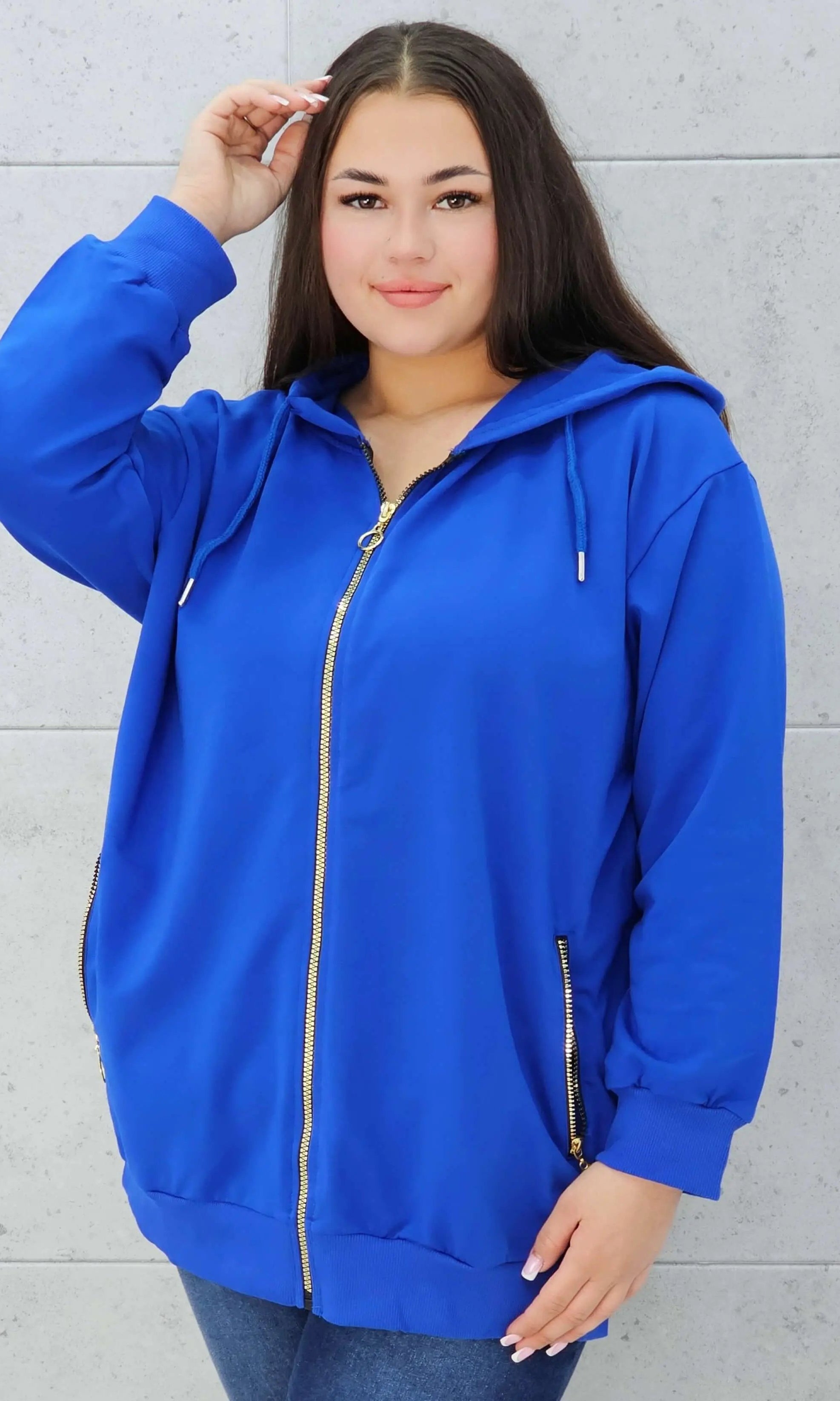 Bluza z kapturem i złotymi zamkami Stylowa XL