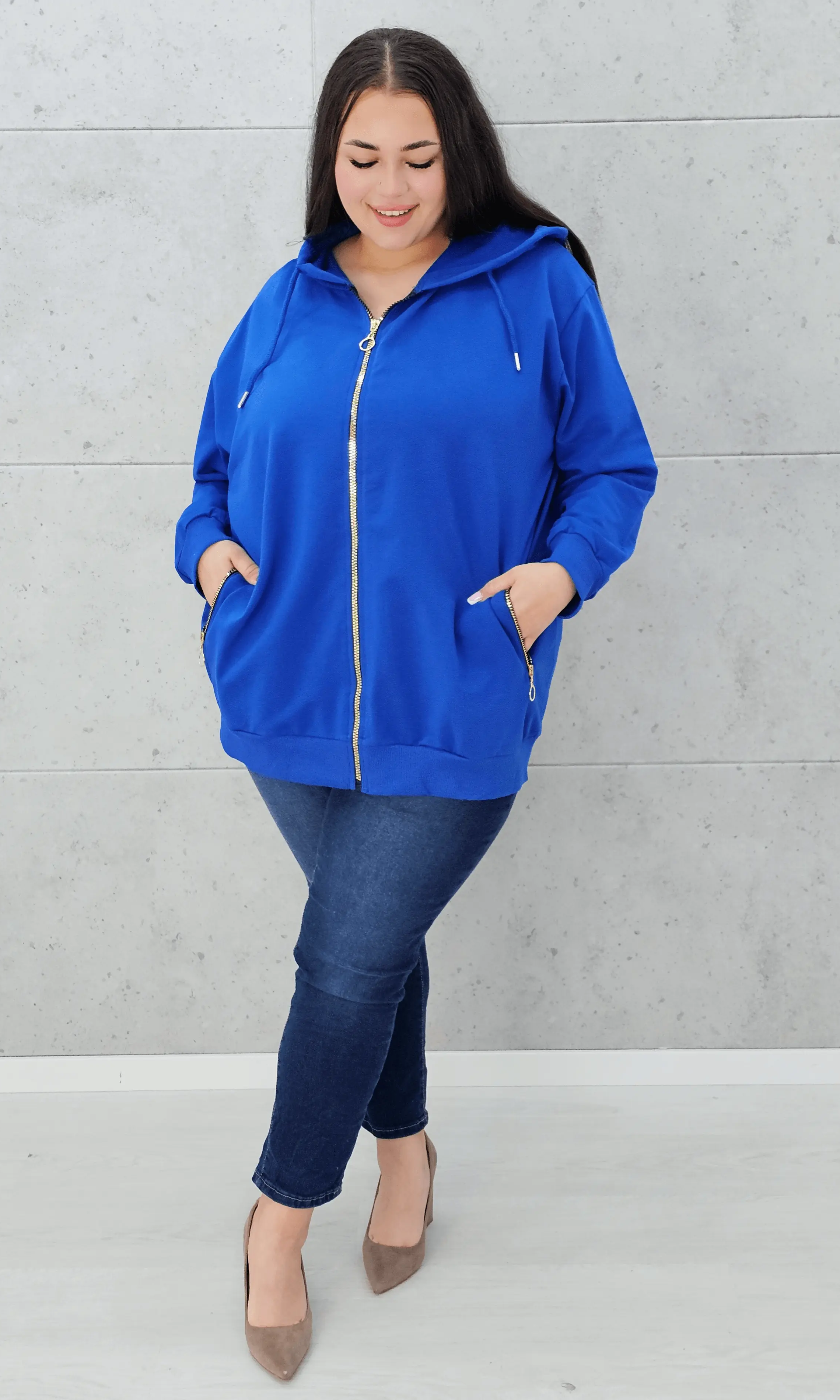 Bluza z kapturem i złotymi zamkami Stylowa XL