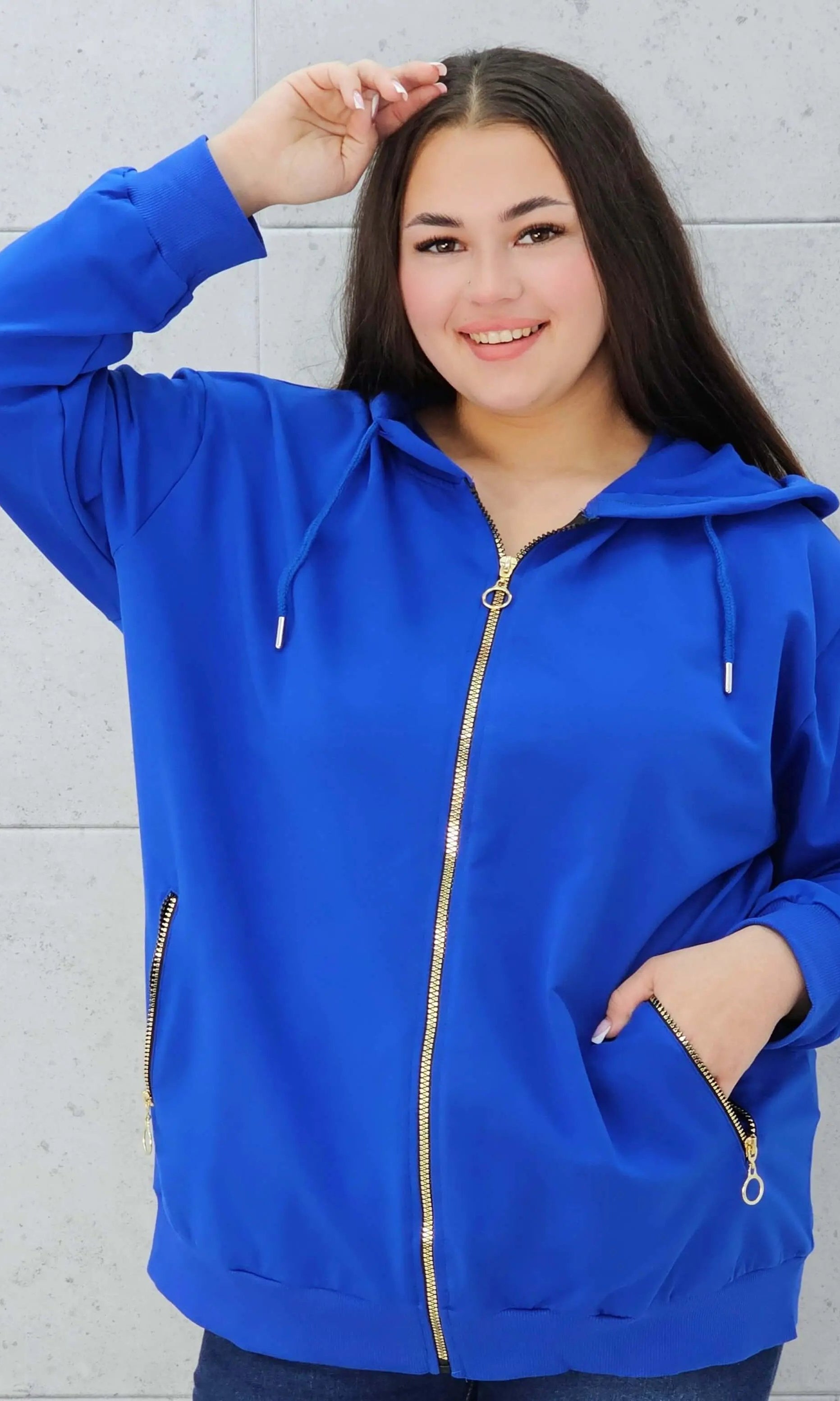 Bluza z kapturem i złotymi zamkami Stylowa XL