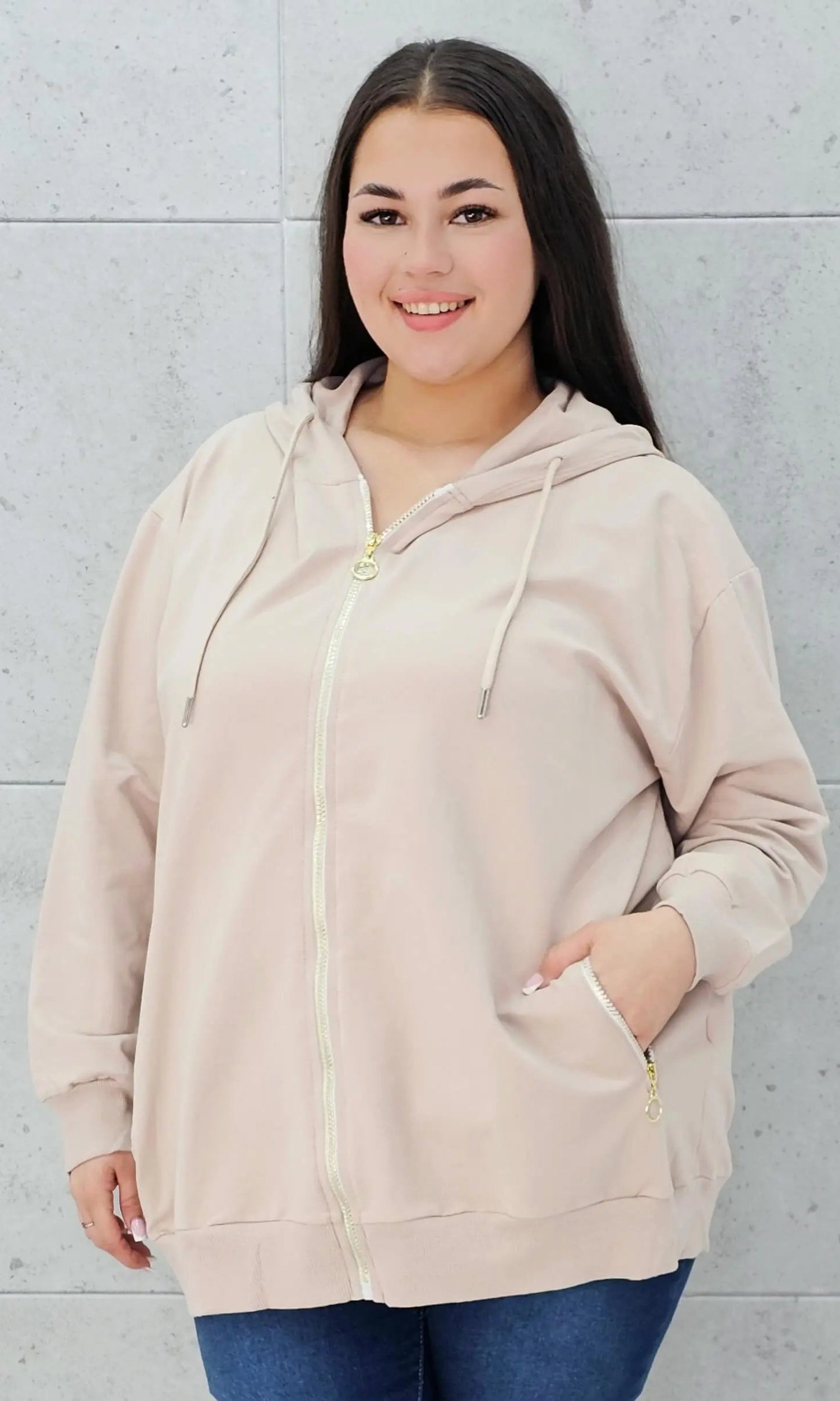 Bluza z kapturem i złotymi zamkami Stylowa XL