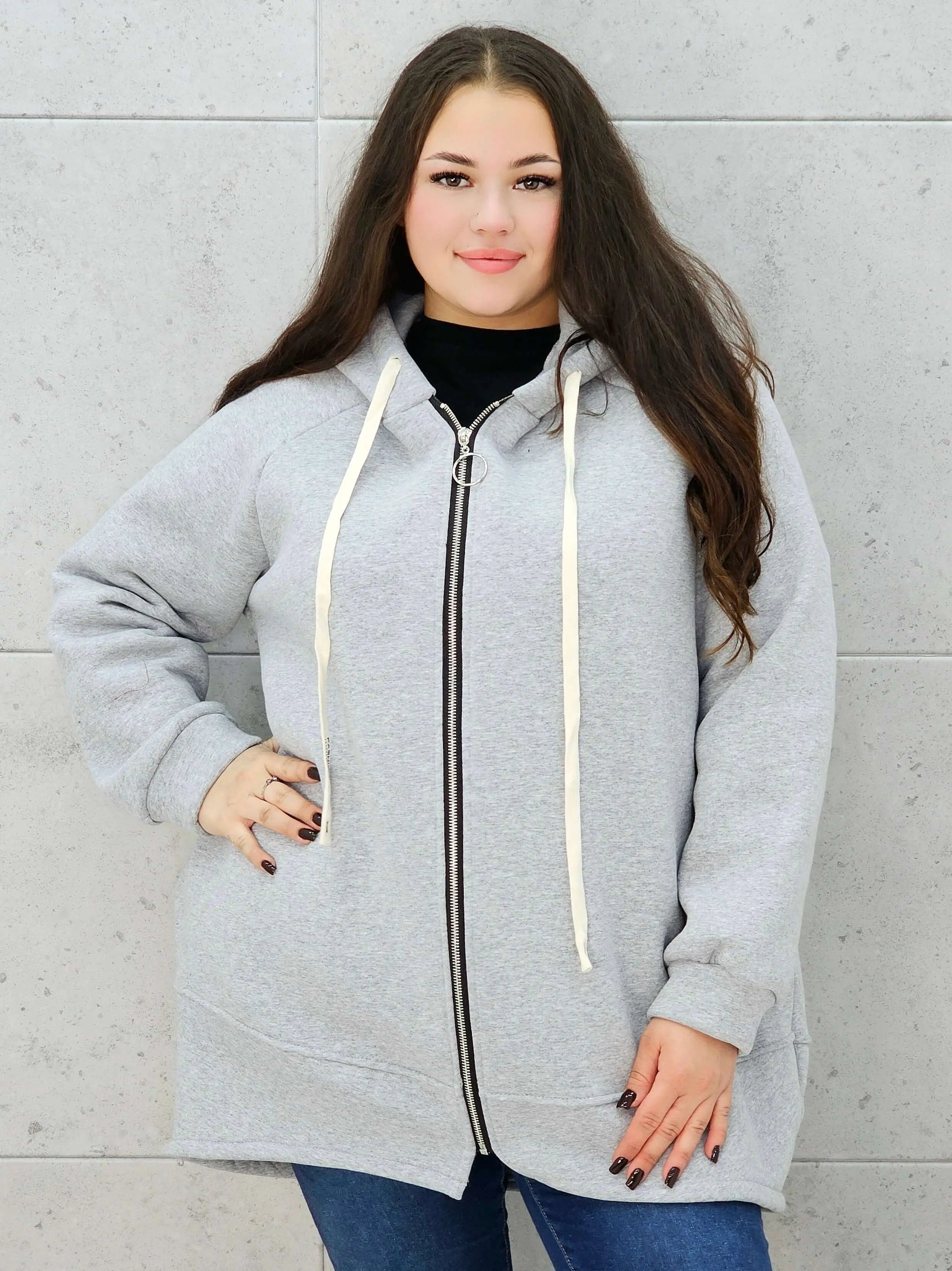 bluza z kapturem szara plus size – przód