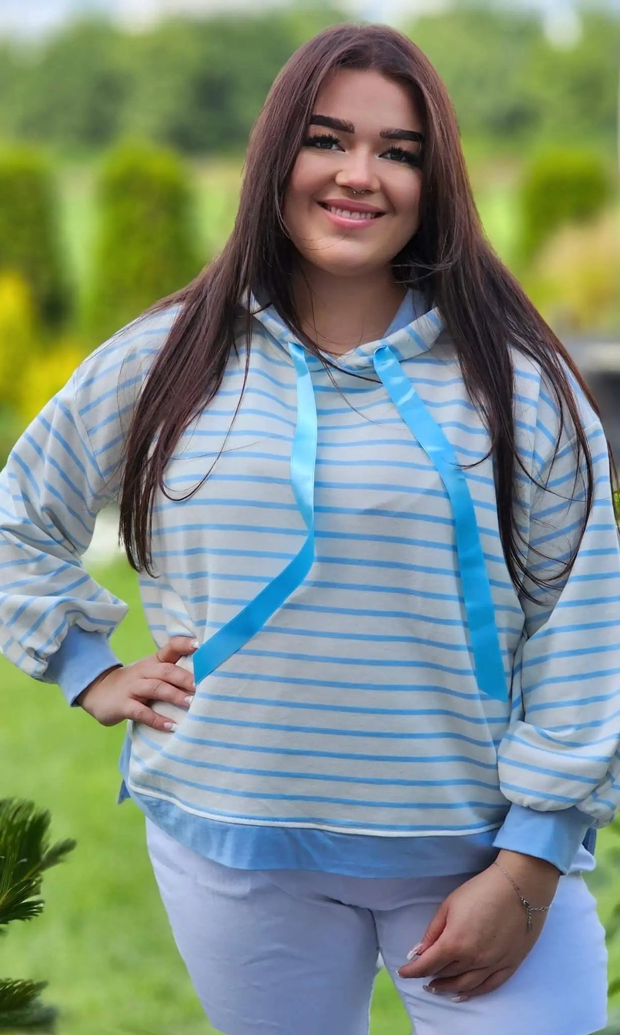 Bluza z kapturem w paski Stylowa XL