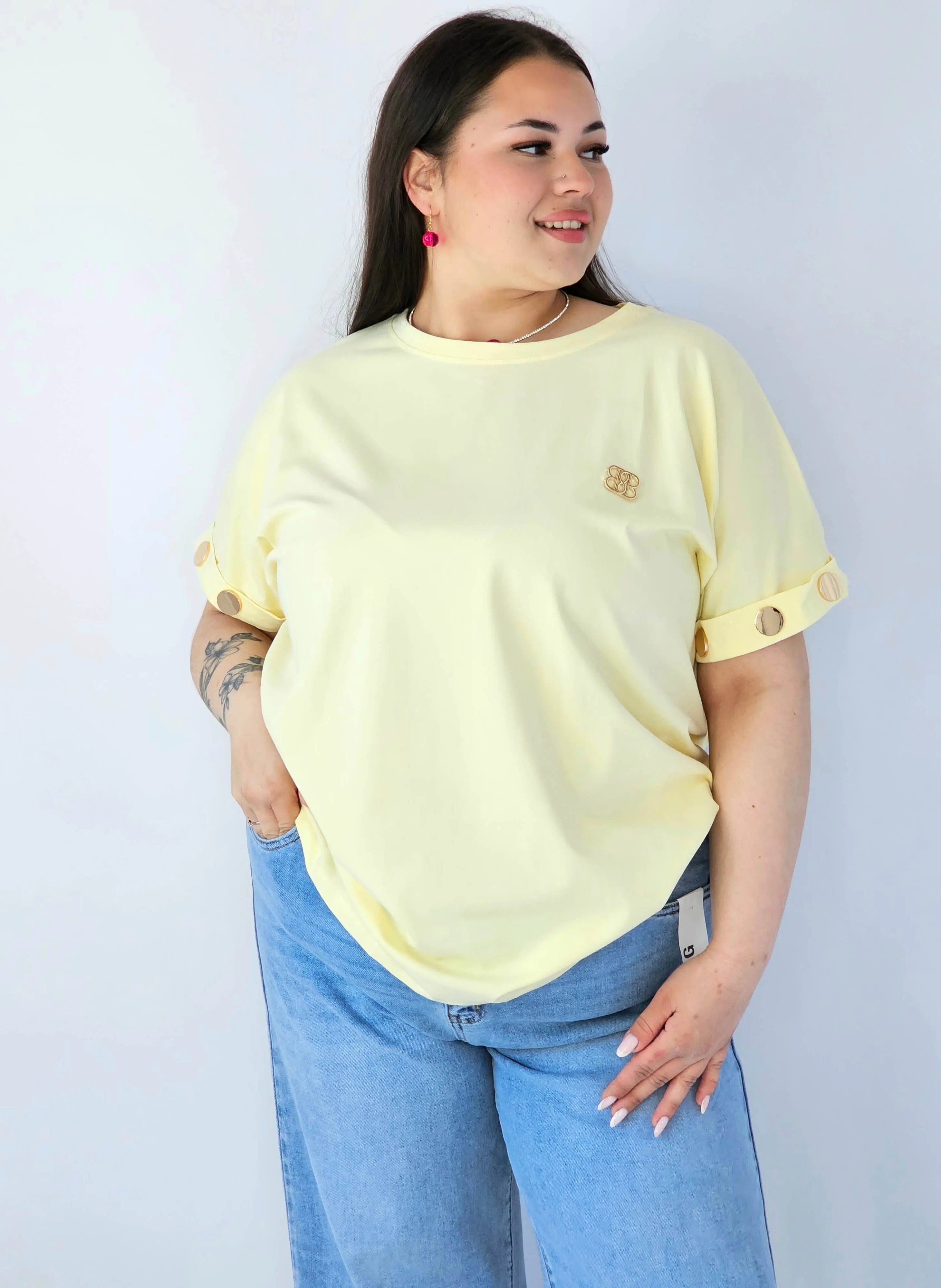 Bluzka Plus Size Luźna Z Krótkim Rękawem I Ozdobnymi Detalami Stylowa XL