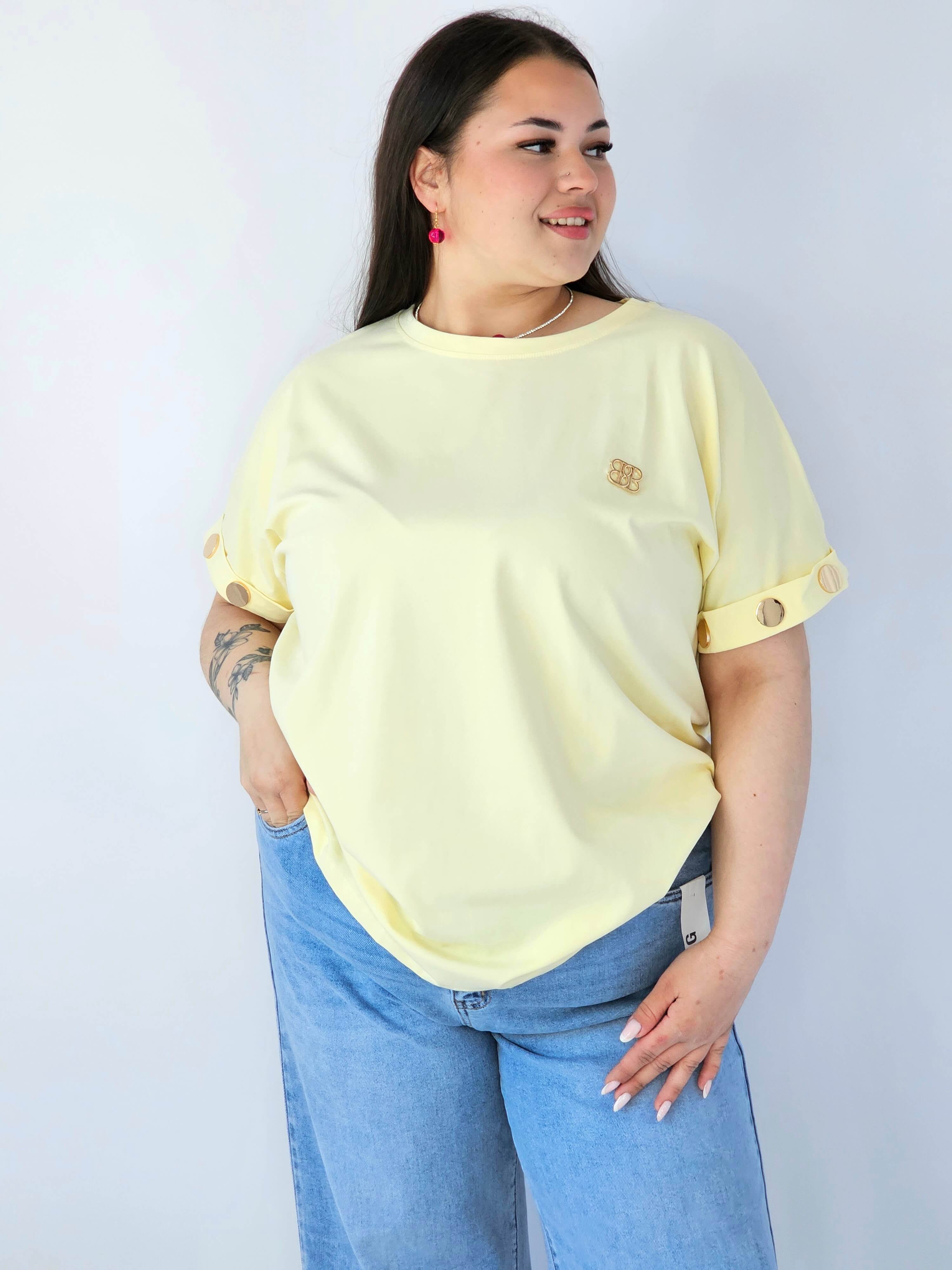 Bluzka Plus Size Luźna Z Krótkim Rękawem I Ozdobnymi Detalami Stylowa XL