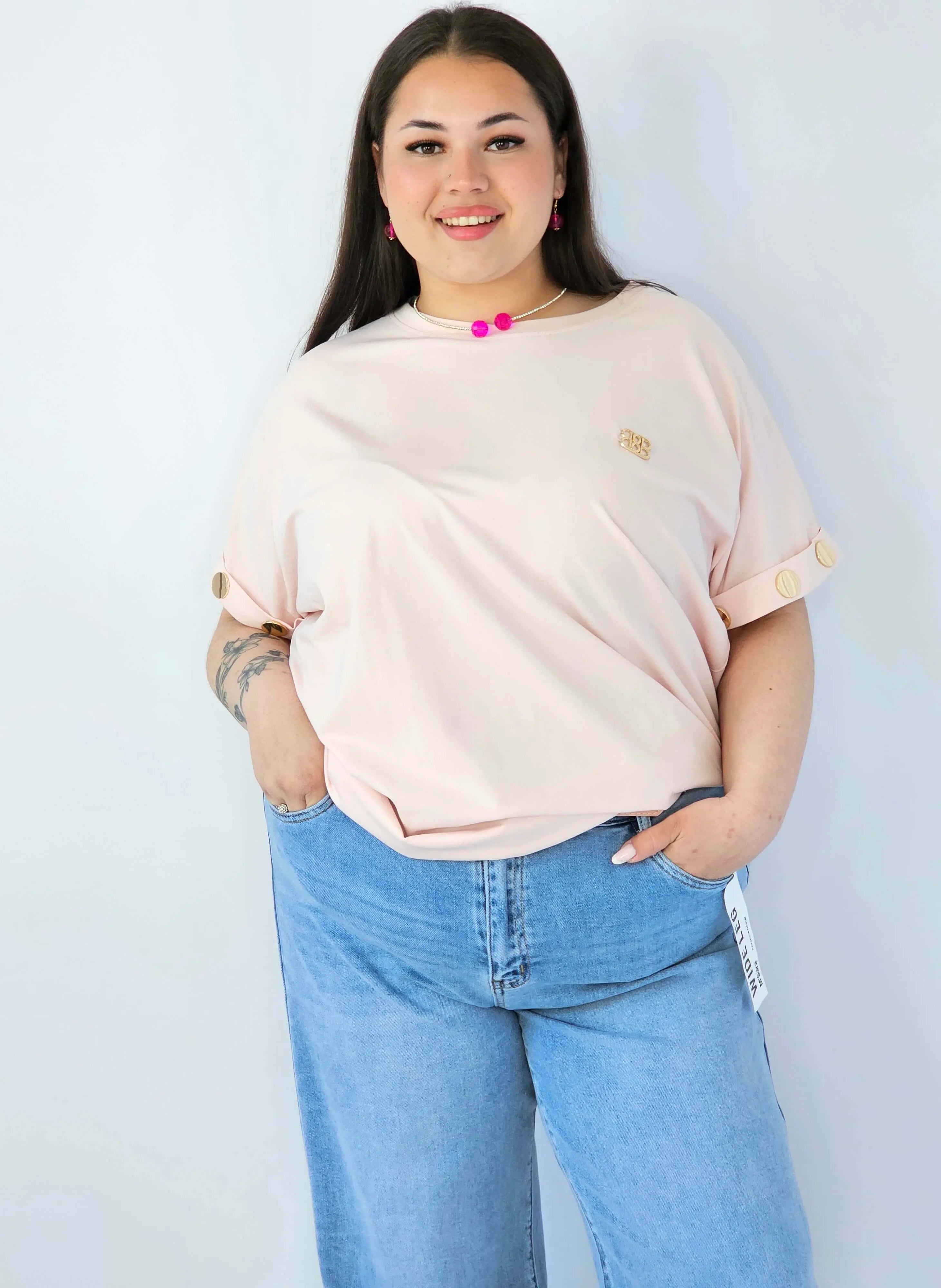 Bluzka Plus Size Luźna Z Krótkim Rękawem I Ozdobnymi Detalami Stylowa XL